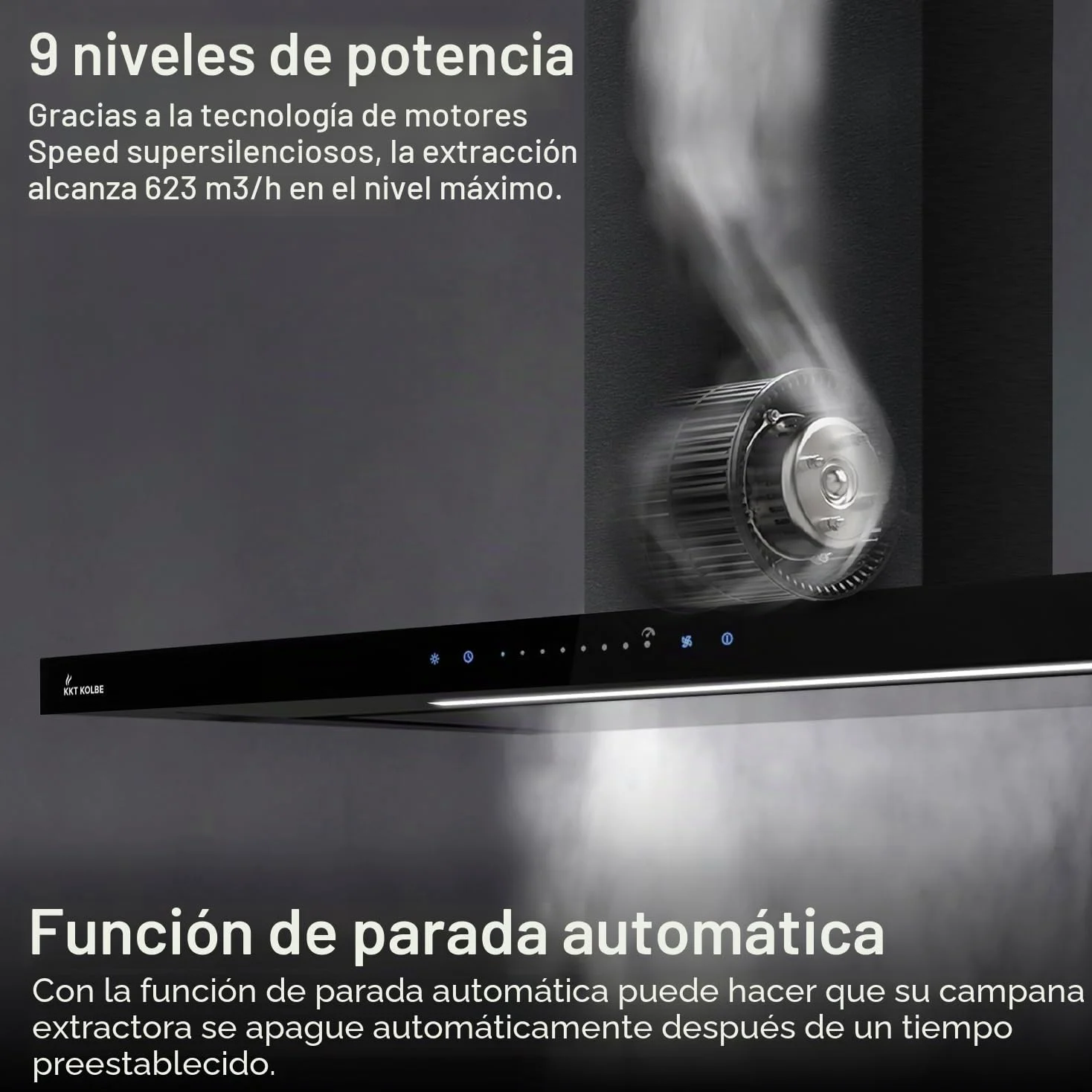KKT KOLBE Campana Extractora 90 cm | Campana de Pared | acero inoxidable | vidrio negro | WiFi | apagado automático | Funcionamiento táctil | FLAT9006S | aire de escape y circulación, acero inoxidable y vidrio negro, control táctil sensor, wifi, marcha tr