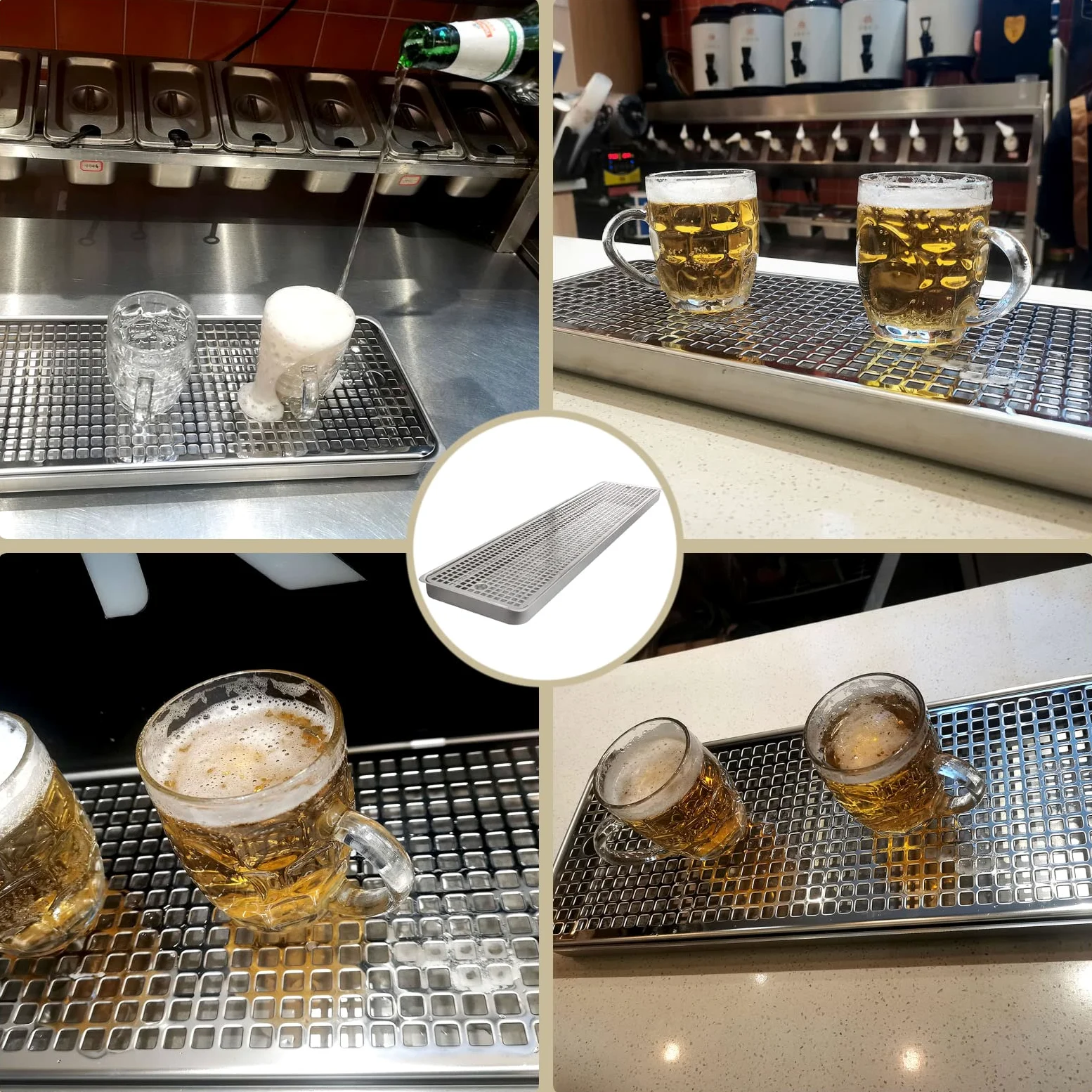 Bandeja de goteo para Kegerator, bandeja de goteo de cerveza de acero inoxidable, diseño rectangular, sin drenaje, ideal para bar en casa o mini nevera, 40 cm de longitud