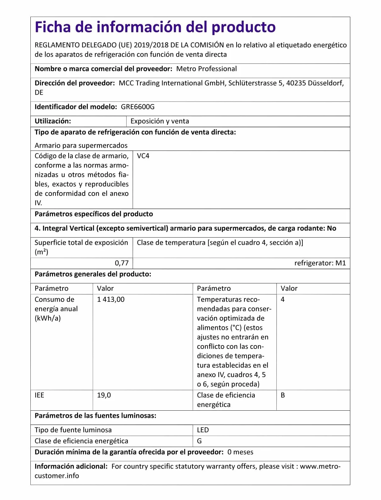 METRO Professional Frigorífico con Puerta de Cristal GRE6600G, 380L, Nevera Vertical con Cerradura, 77.5x72.5x188.5cm, 5 Estantes, Blanco