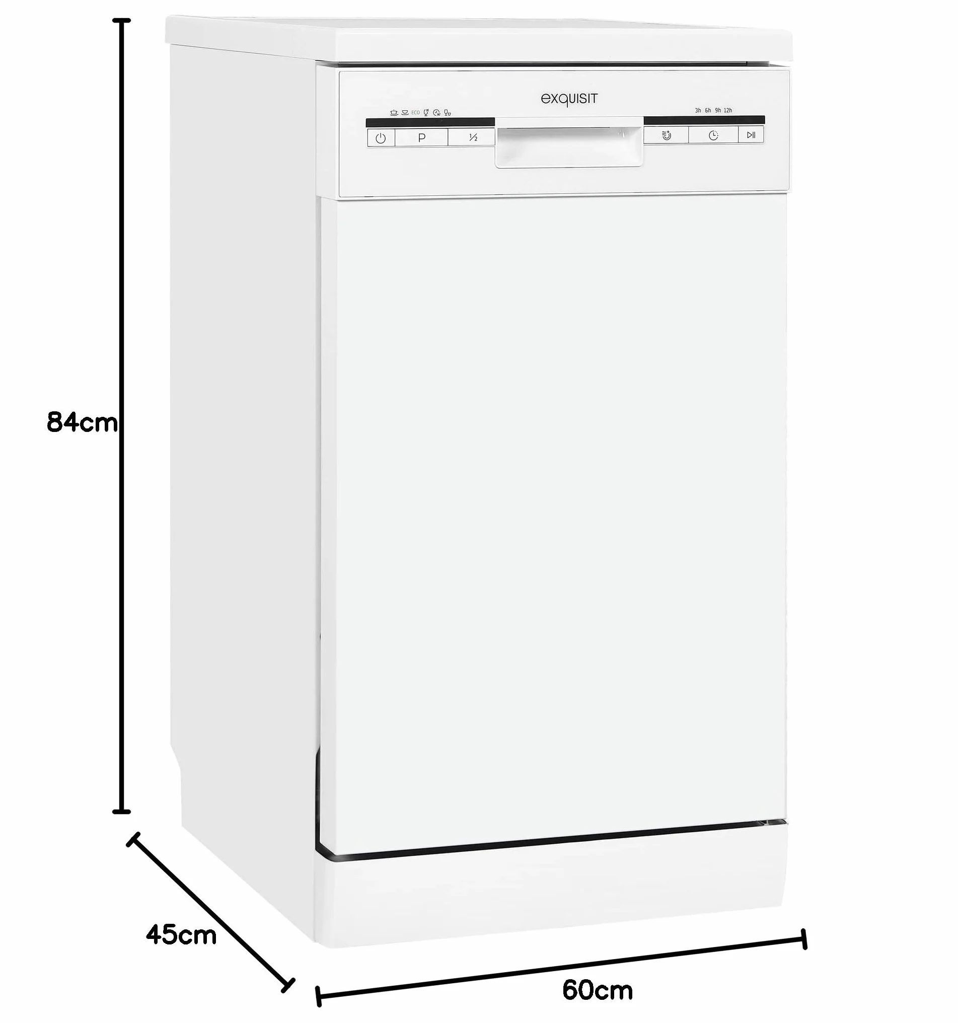 Exquisit® Lavavajillas 45Cm, Clase E, Color Blanco, 9 Servicios, 6 Programas, Cesto Regulable, Funciones Extra Seco y Media Carga, Interior Inox, Consumo 70 kWh/año, Medidas 84,5x44,8x60 Cm.