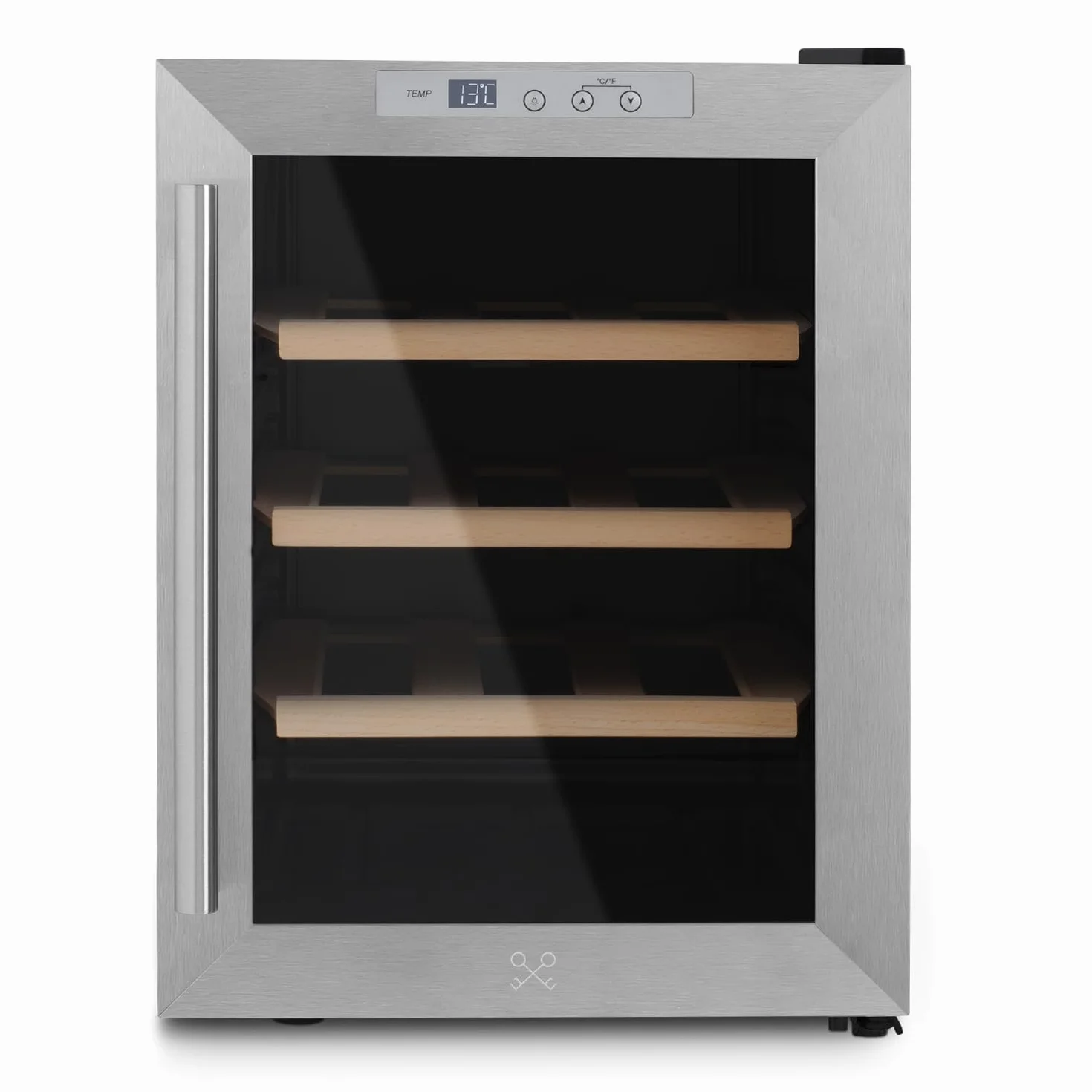 LES PETITS CHAMPS Vinoteca 12 botellas CAVS12, Capacidad 31L, Puertas de acero inoxidable, Ajuste de temperatura de 11°C a 18°C, Sistema termoeléctrico, Iluminación LED, Anti-UV, 3 estantes