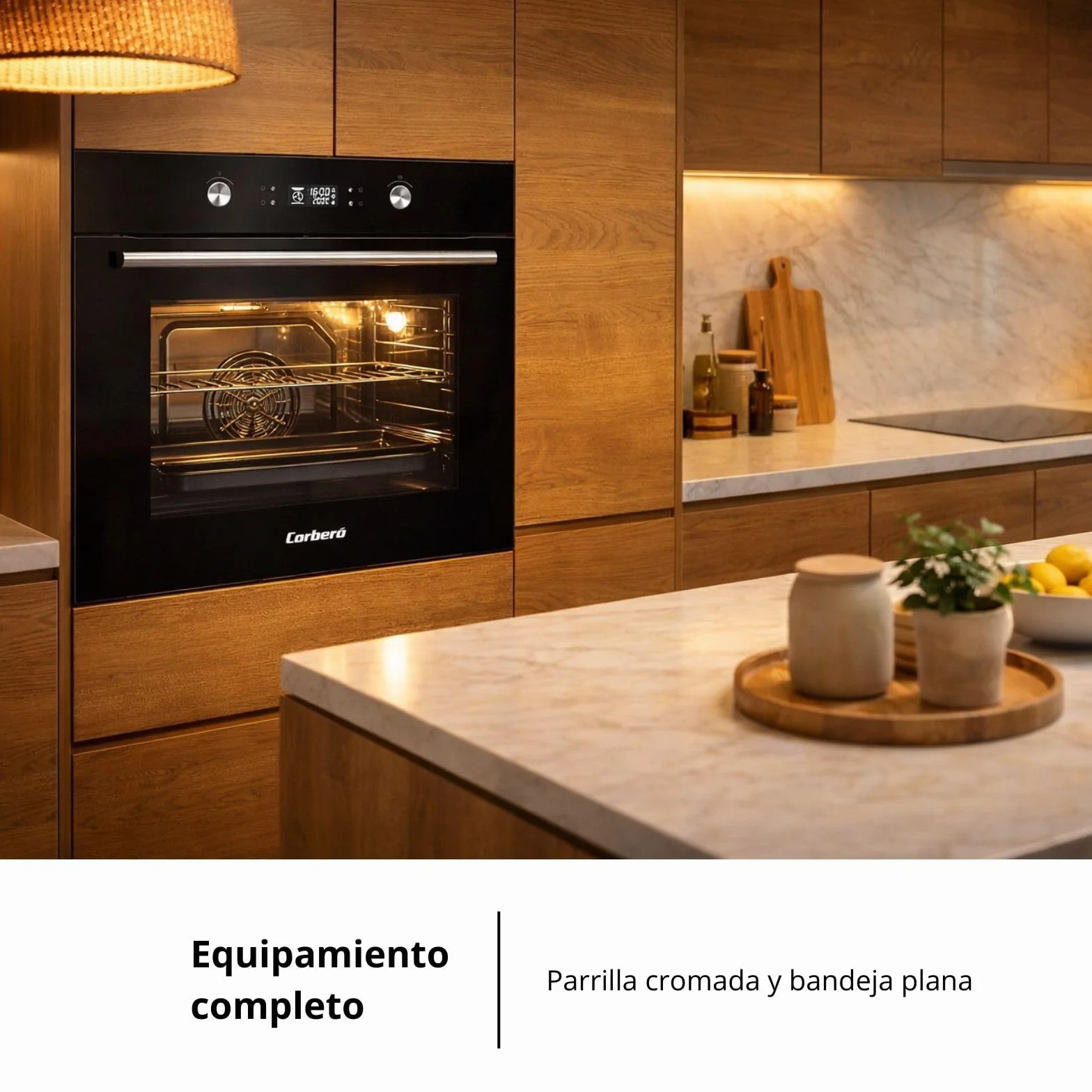 Corberó Horno Pirolítico Multifunción 65L 3200W 8 Programas Cristal Negro