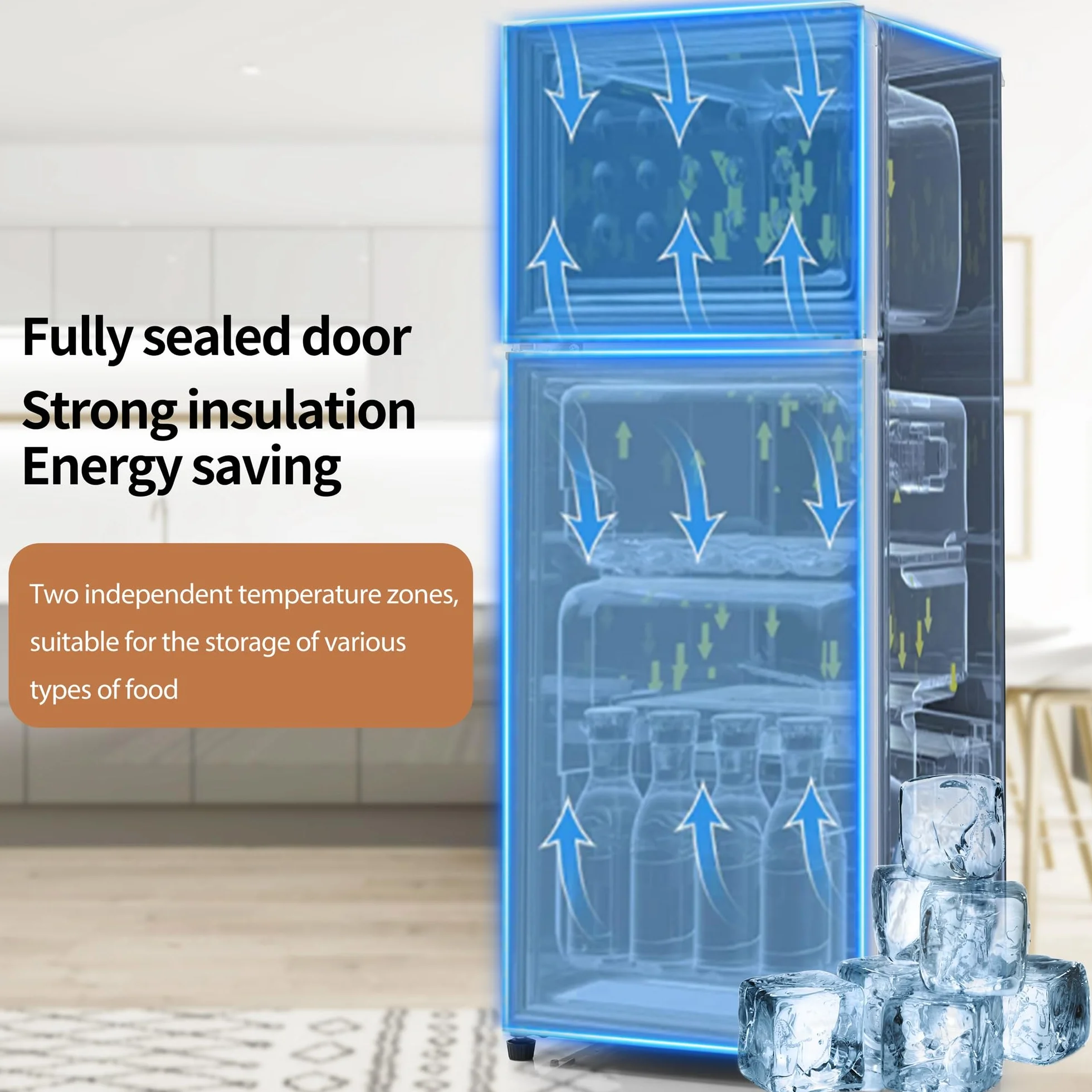 Frigorífico Mini 92L, Frigorifico Pequeño con Congelador (28L+64L), Frigorifico Combi con LED, 105,5x41x45,5 cm Frigorífico no Frost con 2 Estantes Ajustables, 116 kWh/año, -27°C∽13°C (Black)