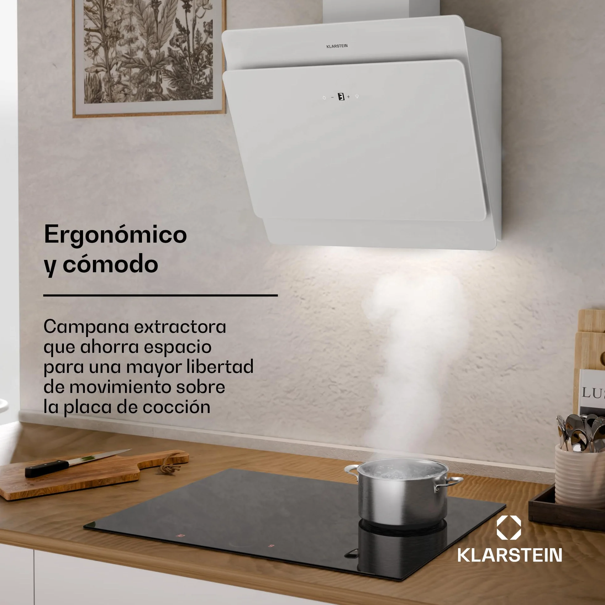 Klarstein Campana Extractora Cocina Pared Filtro Aluminio Antigrasa Lavavajillas 607m³/h LEDs Controles Táctil