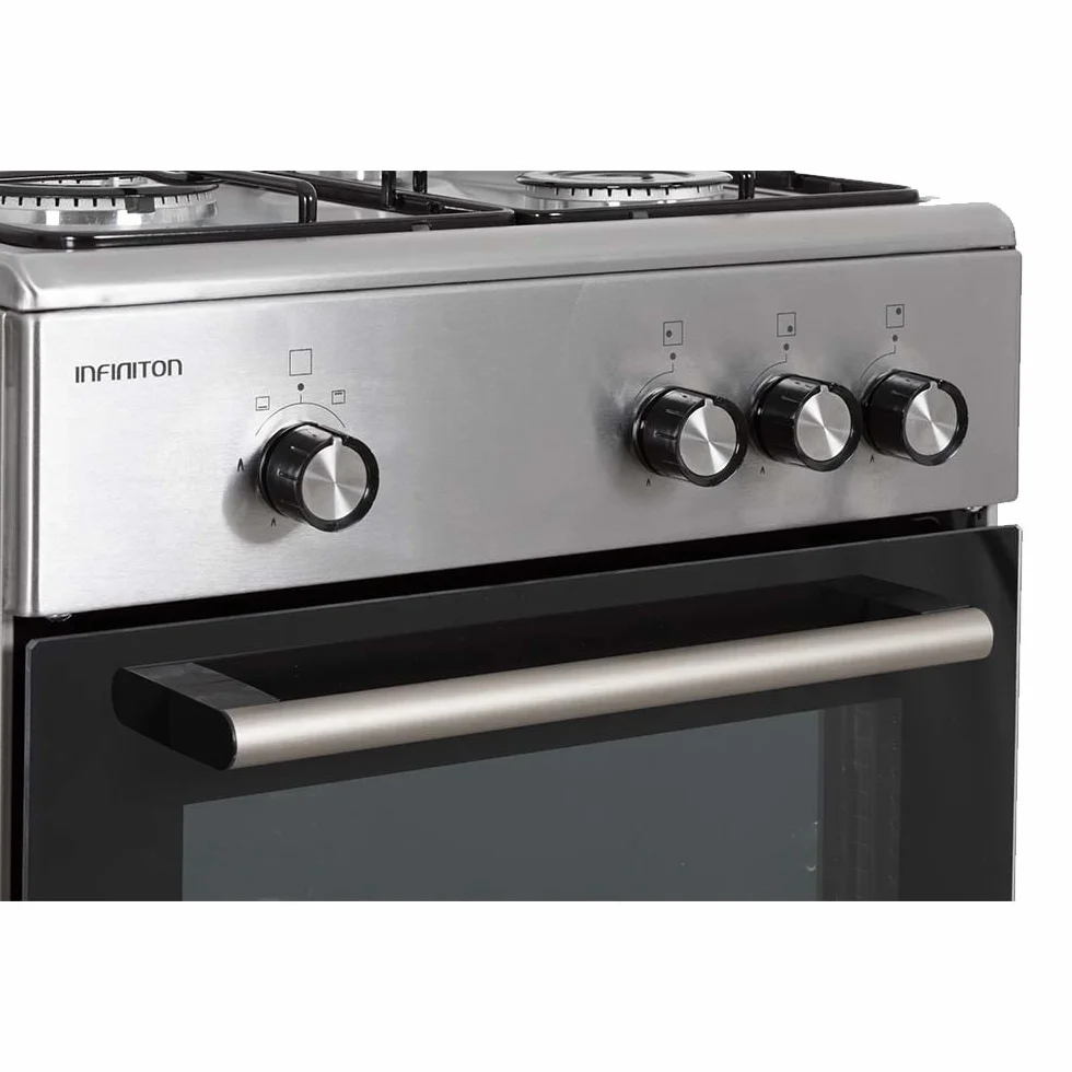 INFINITON Cocina de gas CC57TAC - Ancho 50cm, 3 Zonas, Inox, Quemadores con seguridad FFSD, compatible gas Natural y Butano
