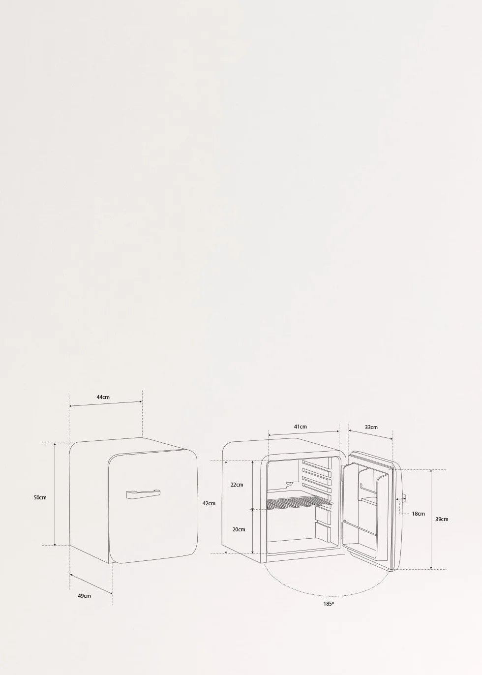 CREATE / RETRO FRIDGE 50 TERRACOTA/Frigorífico blanco roto maneta terracota / 85W, minibar, un estante, diseño retro, 50 cm, dos repisas, capacidad de 48L, bajo consumo, 50x44x49,8 cm
