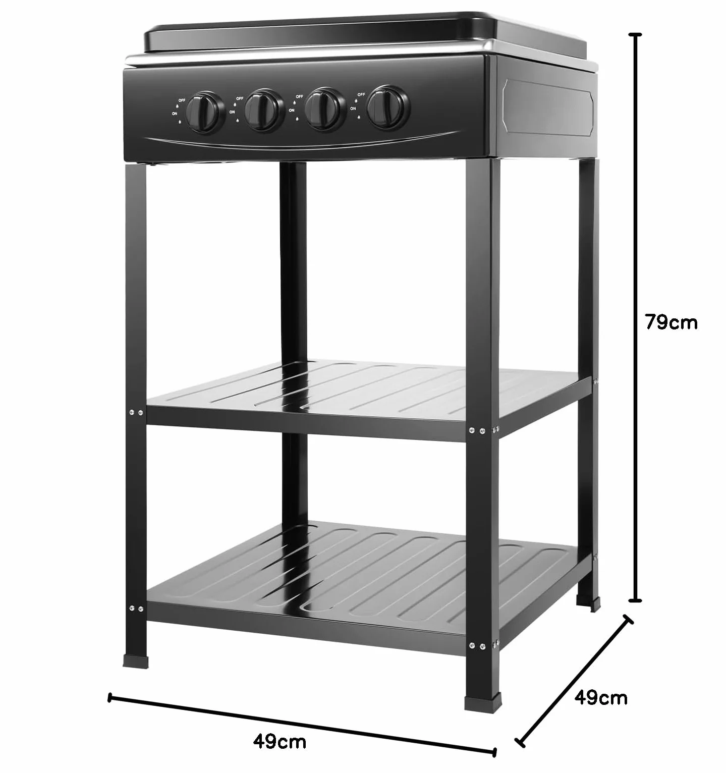 Cocina de gas con 4 fuegos, hornillo de gas de 4 quemadores, cocina de gas independiente, cocina de gas de 4 fuegos con botones giratorios NG LPG, marco de hierro, 49 x 49 x 79 cm, cocina, hogar