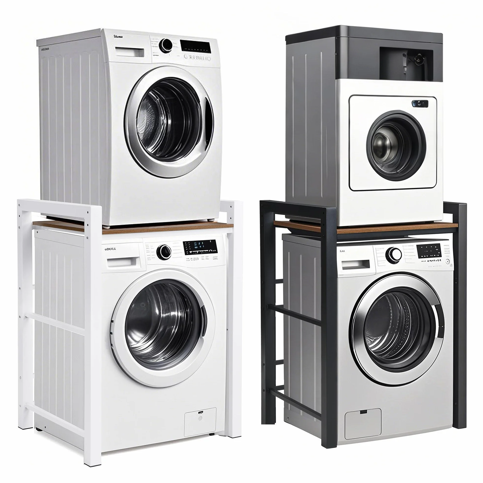 Estantería Lavadora, Soporte Secadora, Mueble para Lavadora y Secadora Ajustable en Altura de 3 Niveles, Capacidad de 300 kg para Baño, Cocina, Balcón, Lavandería, Blanco