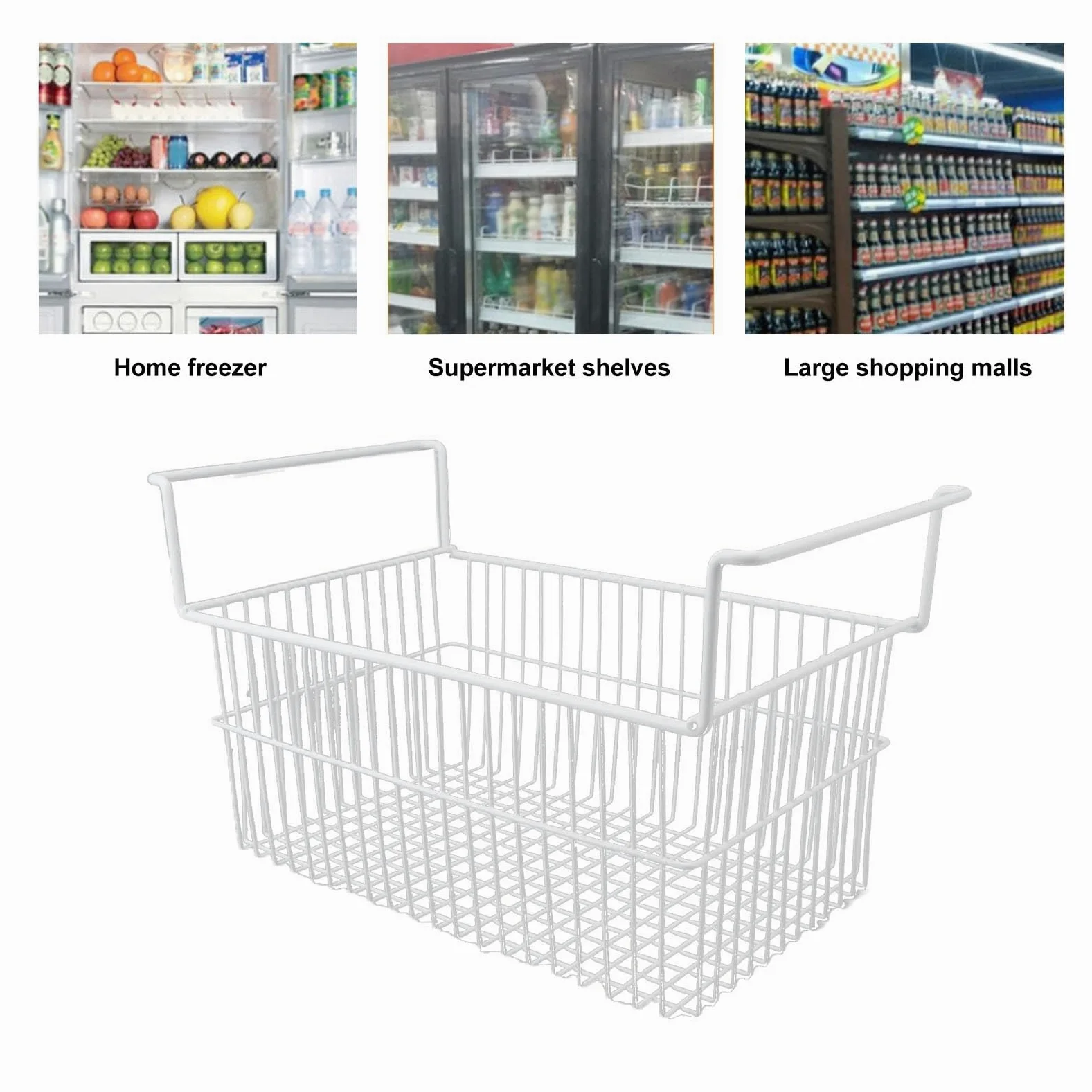Cesta para Congelador Horizontal, Contenedor Organizador de Alambre para Refrigerador, Cestas de Almacenamiento de Alambre para Congelador (Largo 56,5 cm x ancho 25,2 cm x alto
