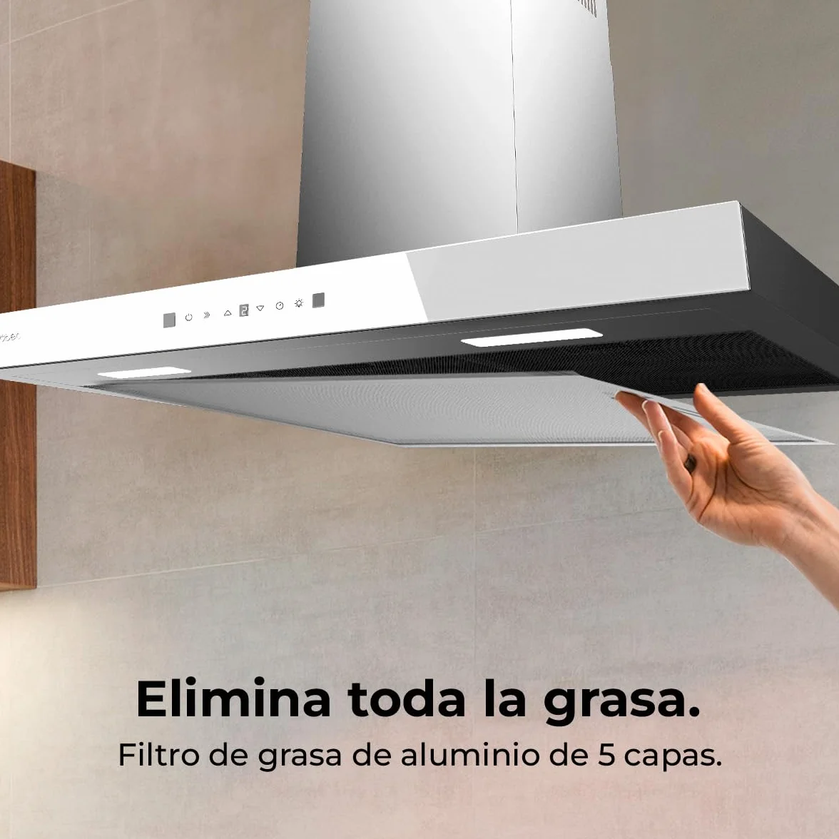 Cecotec Campana Extractora 90 cm Bolero Flux TT 905500 Glass White A++ 70W 550m³/h Control Táctil LED