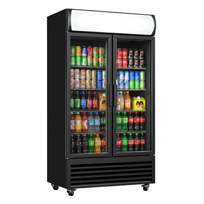 Armario para bebidas profesional refrigerado – 2 puertas acristaladas – 568 litros – Iluminación LED – Canopy publicitario – Temperatura +2°C a +10°C