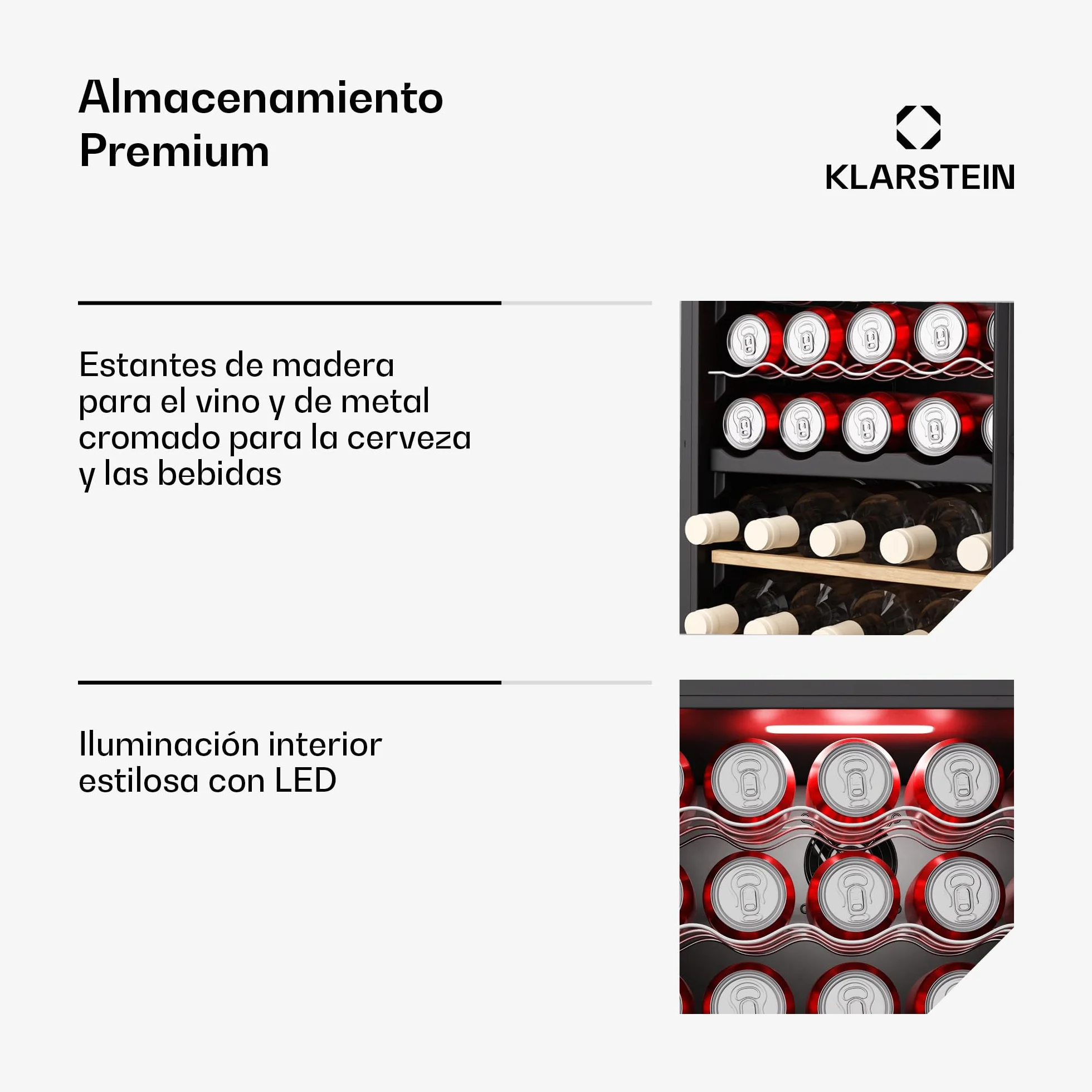 Klarstein Bovella 55 duo+ vinoteca - 55 botellas, 2 zonas, 5-18°c, control táctil, iluminación led, protección uv, independiente, nevera vinos