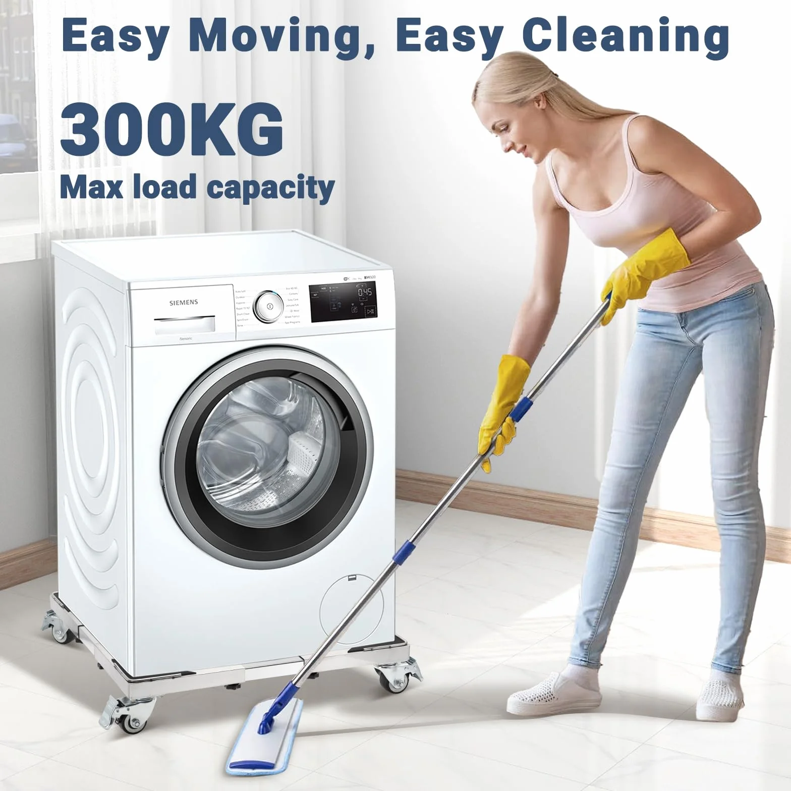 W B D WEIBIDA Acero Inoxidable Resistente Base para Lavadora con 4 Ruedas de Bloqueo, Capacidad 300KG Alta dureza Soporte Lavadora Secadora Ajustable de 54-72cm, Plataforma con Ruedas para Nevera