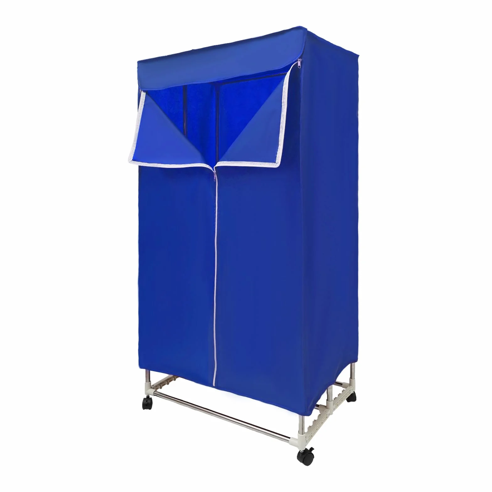 Secadora de ropa, secadora eléctrica con temporizador, 1500 W, secadora multifuncional con mando a distancia y cubierta exterior, plegable, secador de bomba de calor (azul)