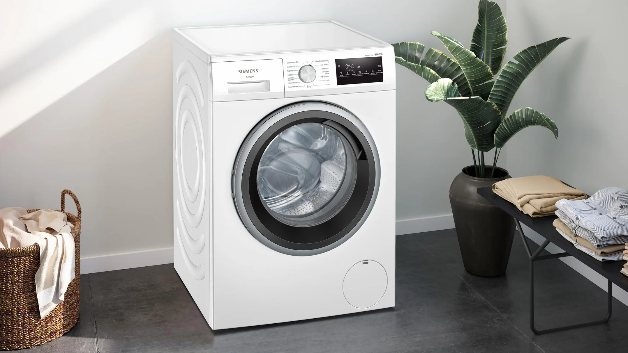 Siemens - Lavadora de carga frontal iQ300, 8 kg, 1200 r.p.m, smartFinish, Tambor waveDrum, Motor iQdrive, Blanco, WM12N265ES