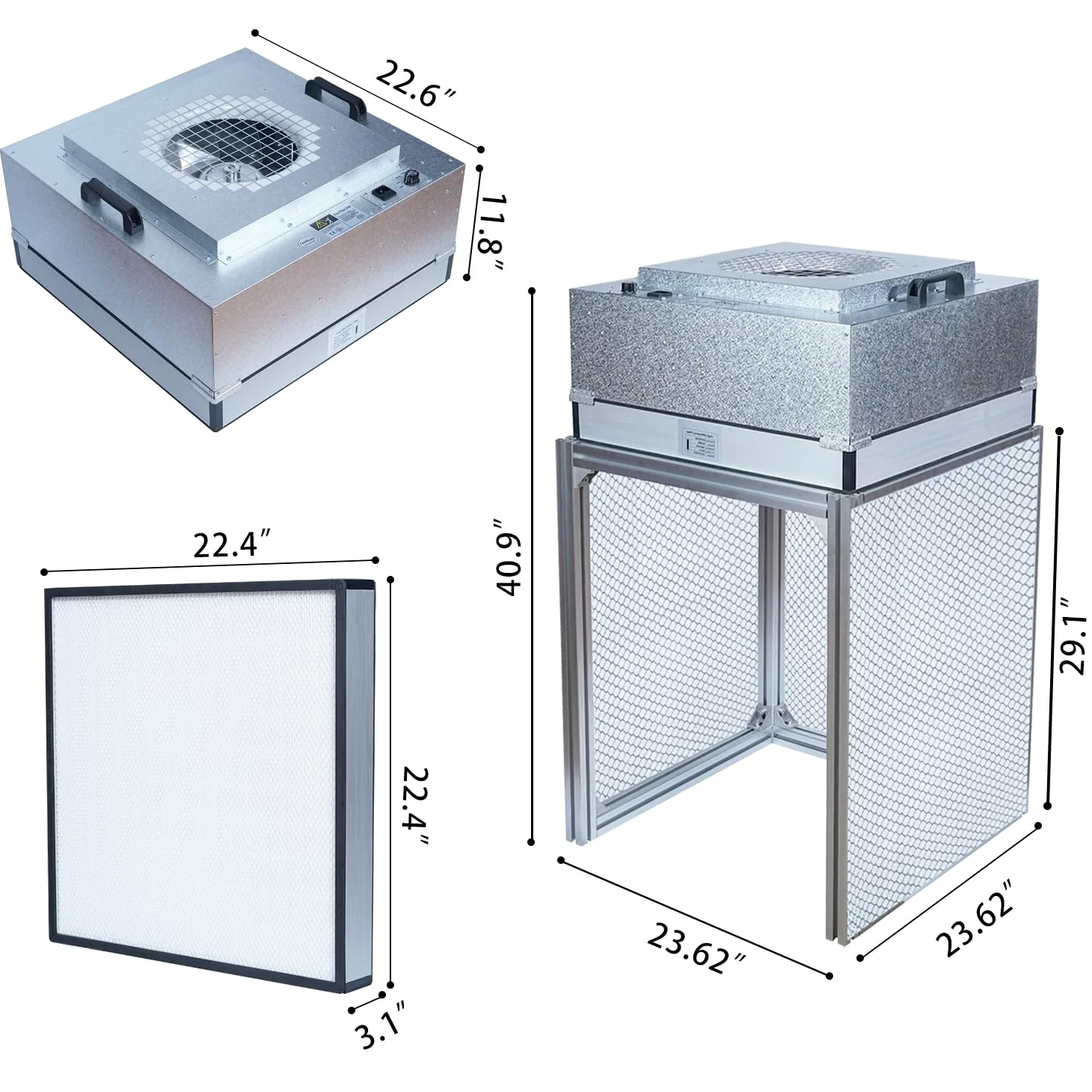 FFU HEPA H14-Filter - Campana de flujo laminar actualizada (incluye filtro HEPA) 100/ISO Clase 5 para sala limpia/laboratorio/sala limpia/sala de hongos, campana de flujo de aire laminar (22.6