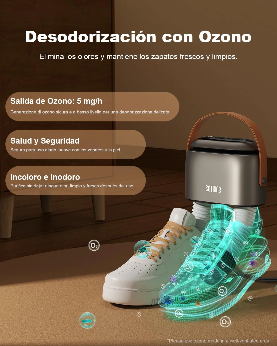 SOTHING Secador de Zapatos Eléctrico con Ozono: Pantalla Digital, 3 Niveles de Calor, Temporizador 1-9H, Tubos Telescópicos 30 cm para Zapatos, Botas y Guantes Deportivos