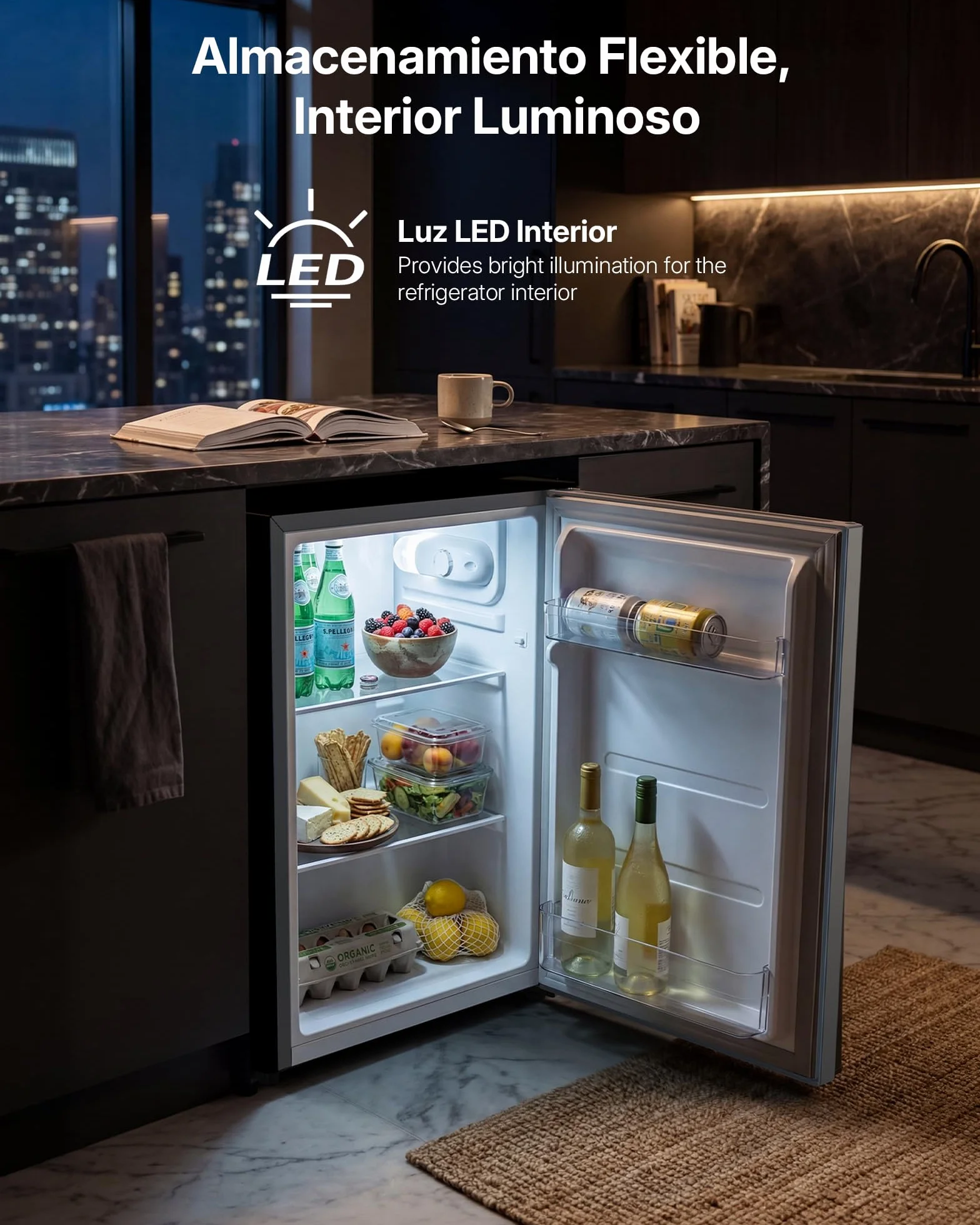 Upstreman 71L Frigorífico Sin Congelador, 1-10°C 7-niveles Regulación de Temperatura, LED-Beleuchtung, 40 dB Silencioso, Energéticamente Eficiente para Dormitorio, Oficina, Cocina, CR71- -Plata