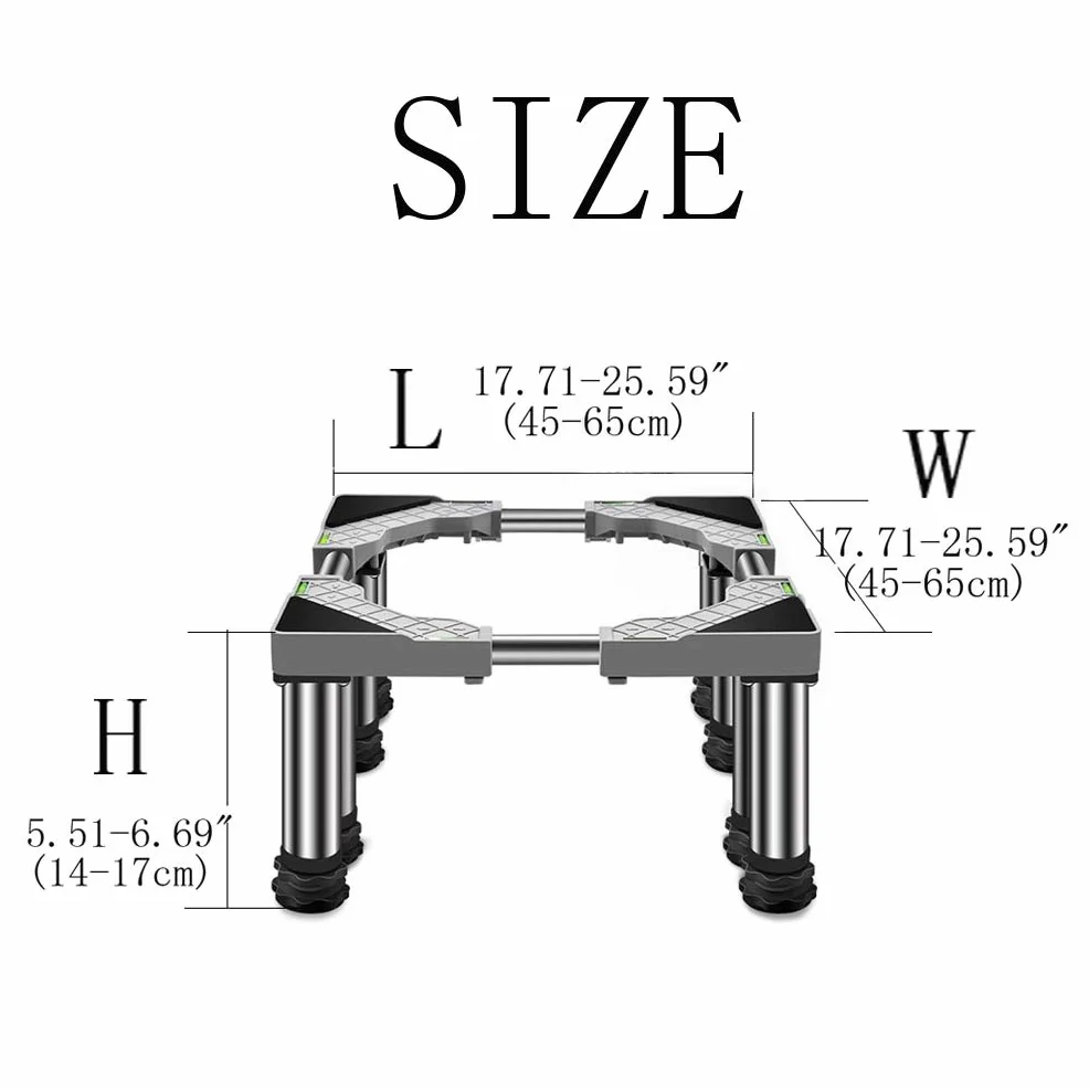 Soporte de Base para Lavadora con 8 Patas Universal High Rack Anti Vibration Mute Longitud/Ancho Ajustable 45-65 cm Nevera Congelador Soporte para refrigerador Soporte Rack de Acero inoxidab