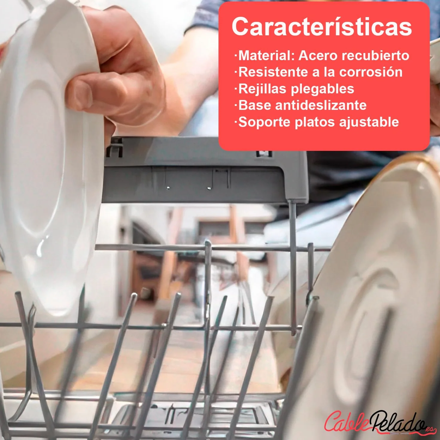 CABLEPELADO Cesta inferior para lavavajillas Beko 1766810083, Cesto lavavajilla Beko, Cesto Beko vajilla, Medidas 51,5 cm fondo x 52.5 cm ancho x 17 cm alto, sin tope de freno