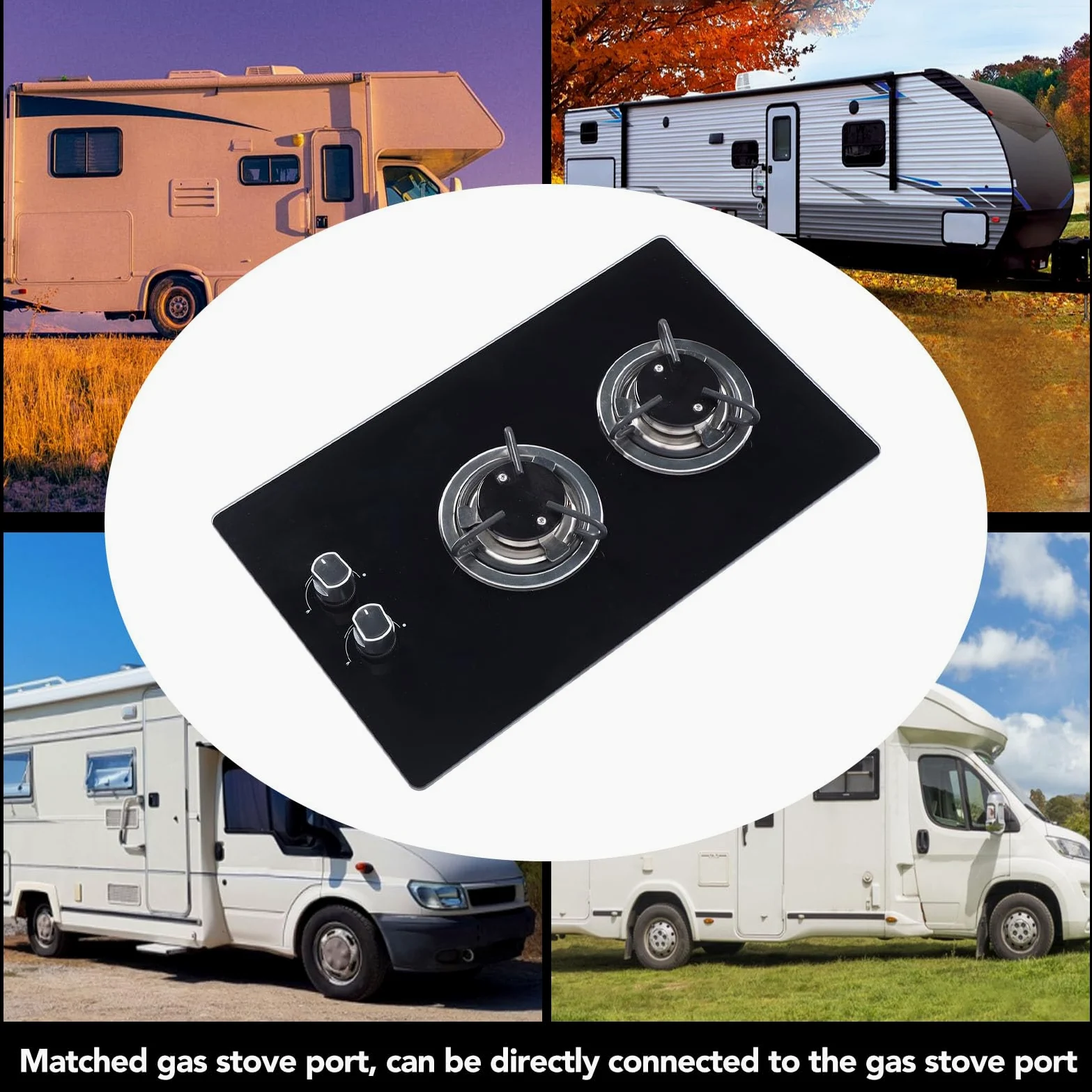 Estufa de Gas, 2 quemadores, GLP, Estufa Superior de Vidrio Templado, Doble Placa de 1,8 kw, diseño Compacto, Panel endurecido, se Adapta a caravanas, autocaravanas, Barcos, vehículos recreativos