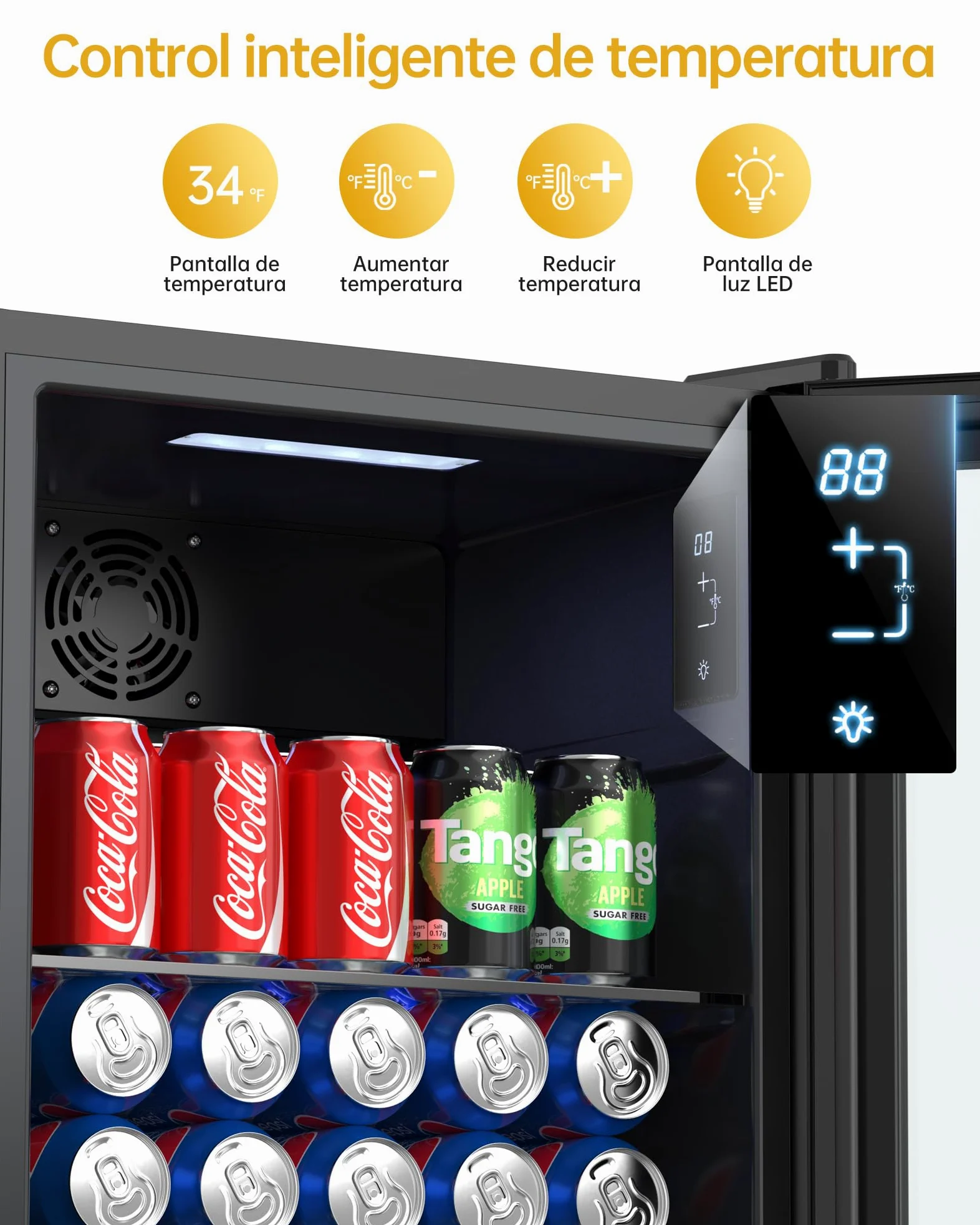 WIE Nevera Pequeña, Refrigerador de Bebidas con Puerta de Vidrio, 3 Estantes Ajustables, Control Inteligente, Puerta Reversible, Frigorificos Pequeños para Inicio/Bar/Oficina/Hotel (Negro 86L)
