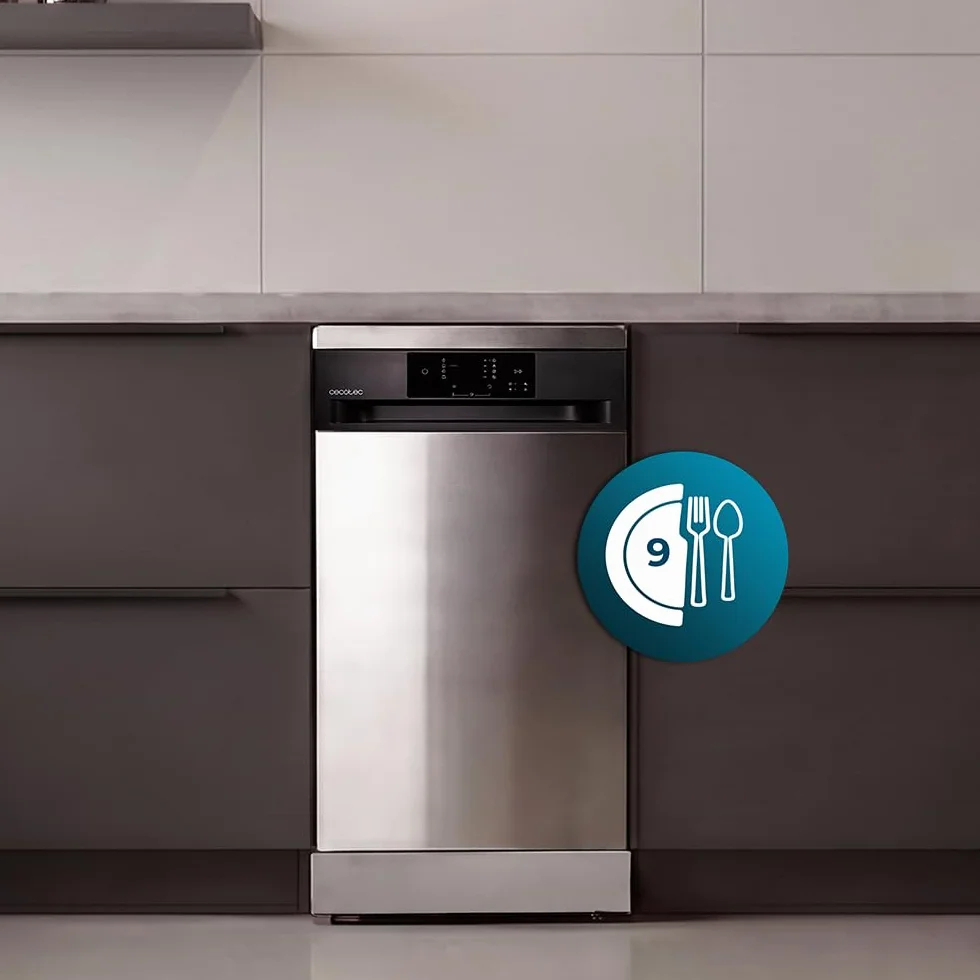 Cecotec Lavavajillas 45 cm Libre Instalación Bolero Aguazero 4350 Inox. 9 Cubiertos, 4 Programas, Motor Inverter Plus Duo, Panel Touch, Autoclean, Delay Start, Cesta para Cubiertos, Inox