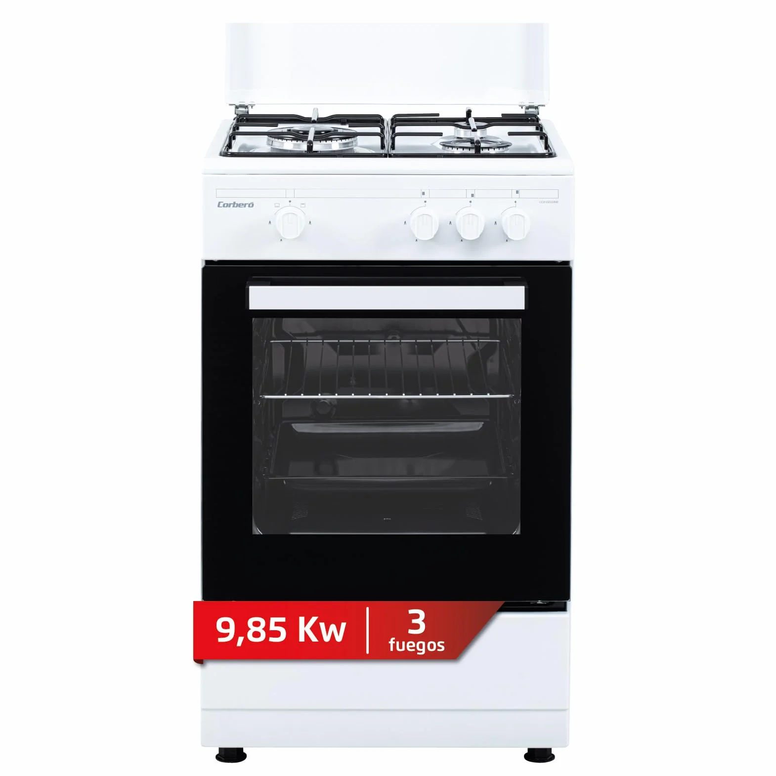 Corberó Cocina Gas Plus CCSF35020BW 3 Fuegos Horno 43 L Doble Puerta Cristal Blanco