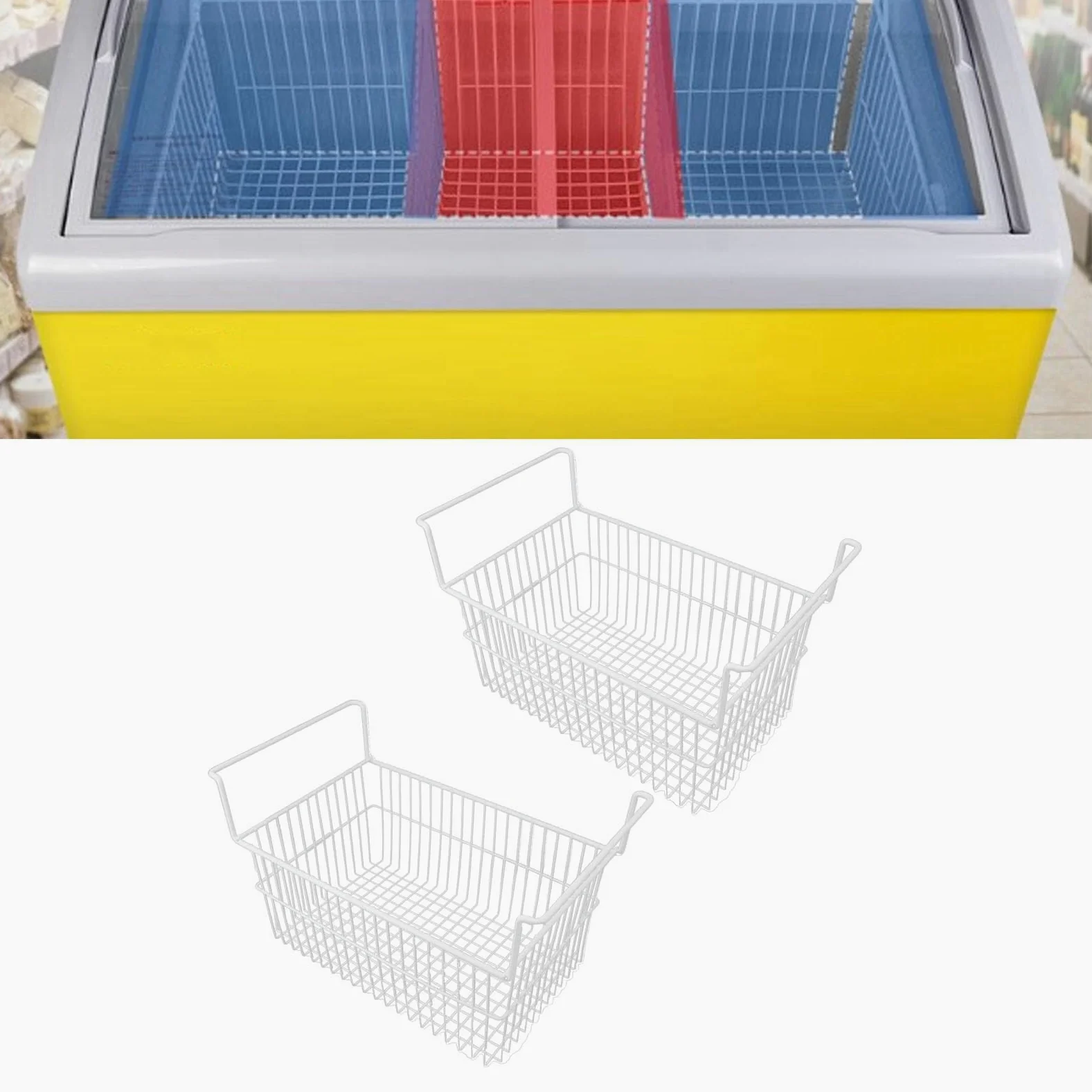 Bewinner 2 Contenedores Organizadores para Congelador, Alambre de Acero de Gran Capacidad, Cesta para Congelador con Soporte Fuerte con Asa para Encimeras de Armario, Cesta de Almacenamiento de (#1)