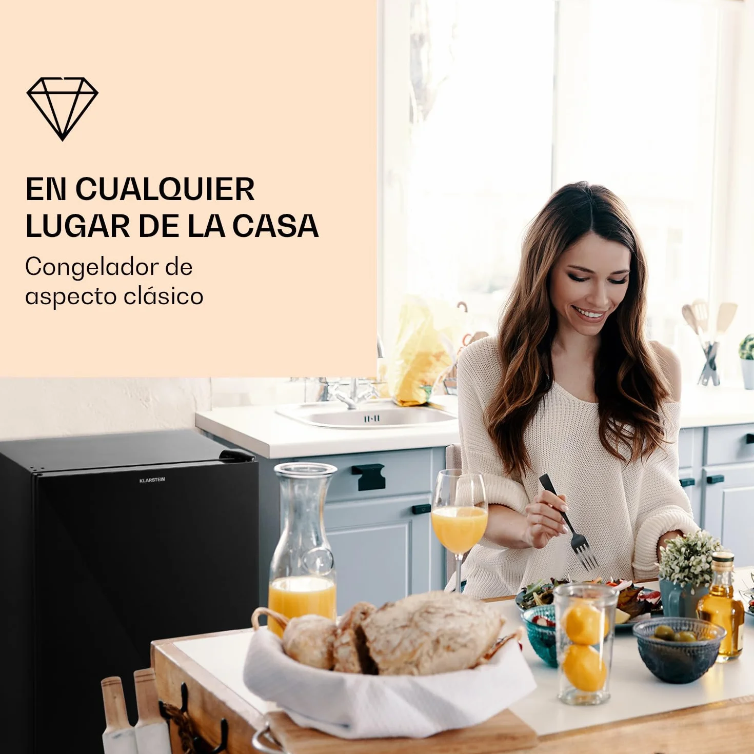 Klarstein Pluto - congelador, puerta frontal, 1 balda, termostato con 5 niveles, hasta -18 °C, patas regulables en altura, 39 dB, 80 litros de capacidad, negro