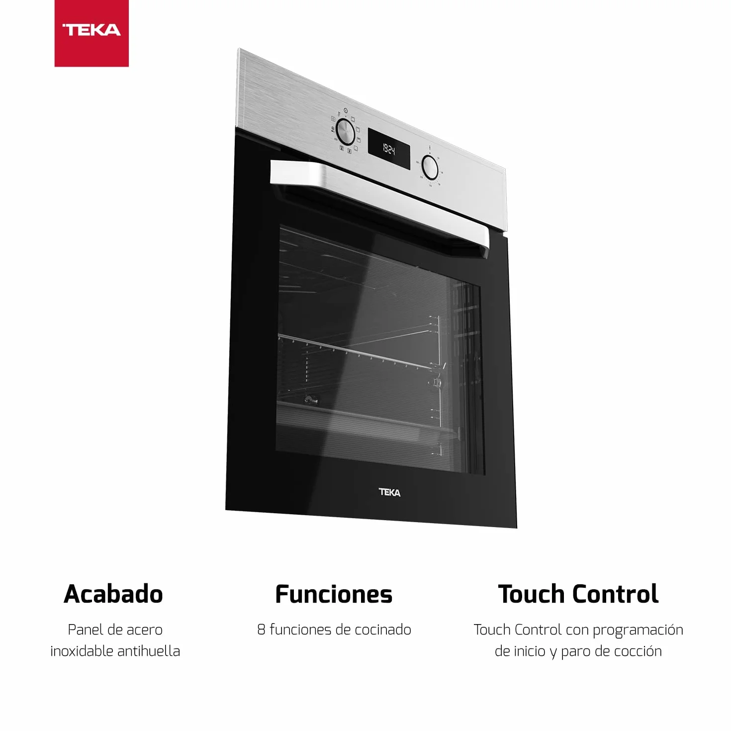 TEKA Horno HydroClean® PRO Multifunción 60 cm, Limpieza HydroClean ECO, Función Airfry, 8 Funciones de Cocinado, Puerta Extractable, Clase A+, HCB 6535