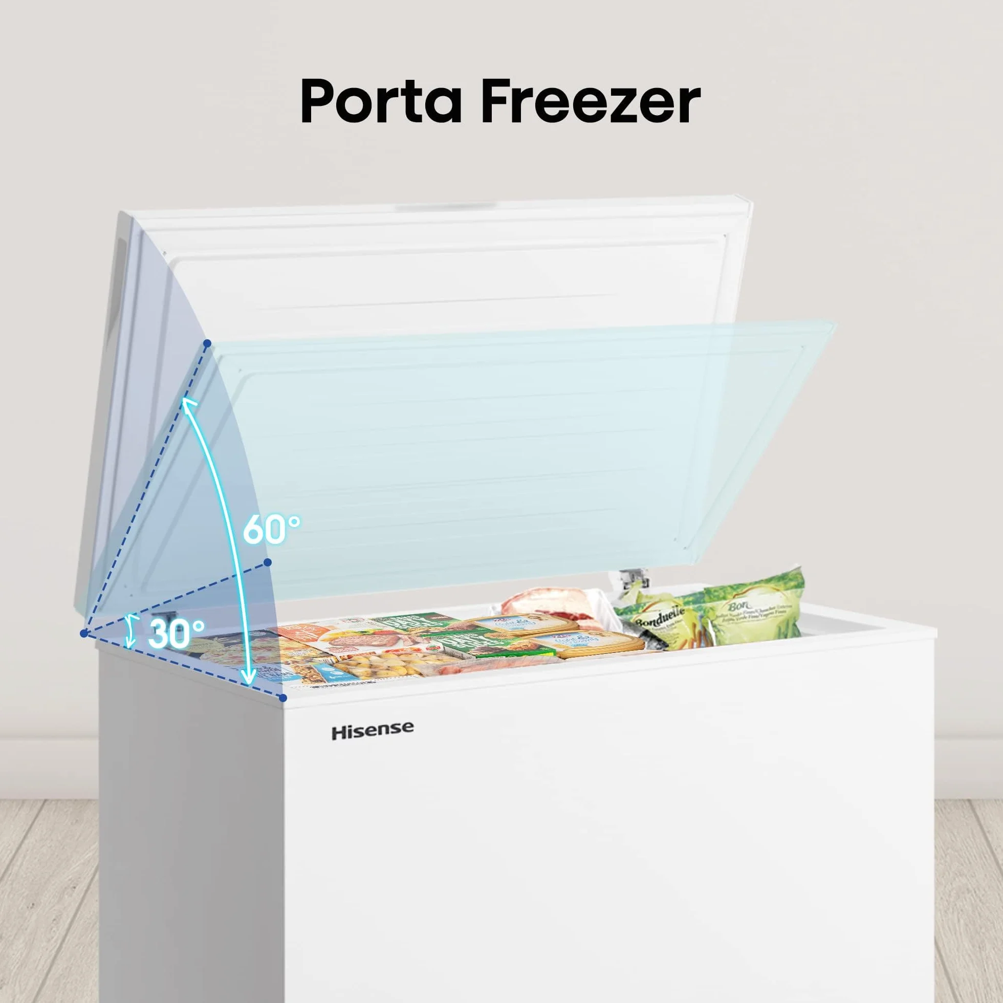 Hisense MCF95E – Congelador Baúl Capacidad 95 L, Silenciador 40 dB, Blanco, 54,6 x 47,9 x 85,4 cm