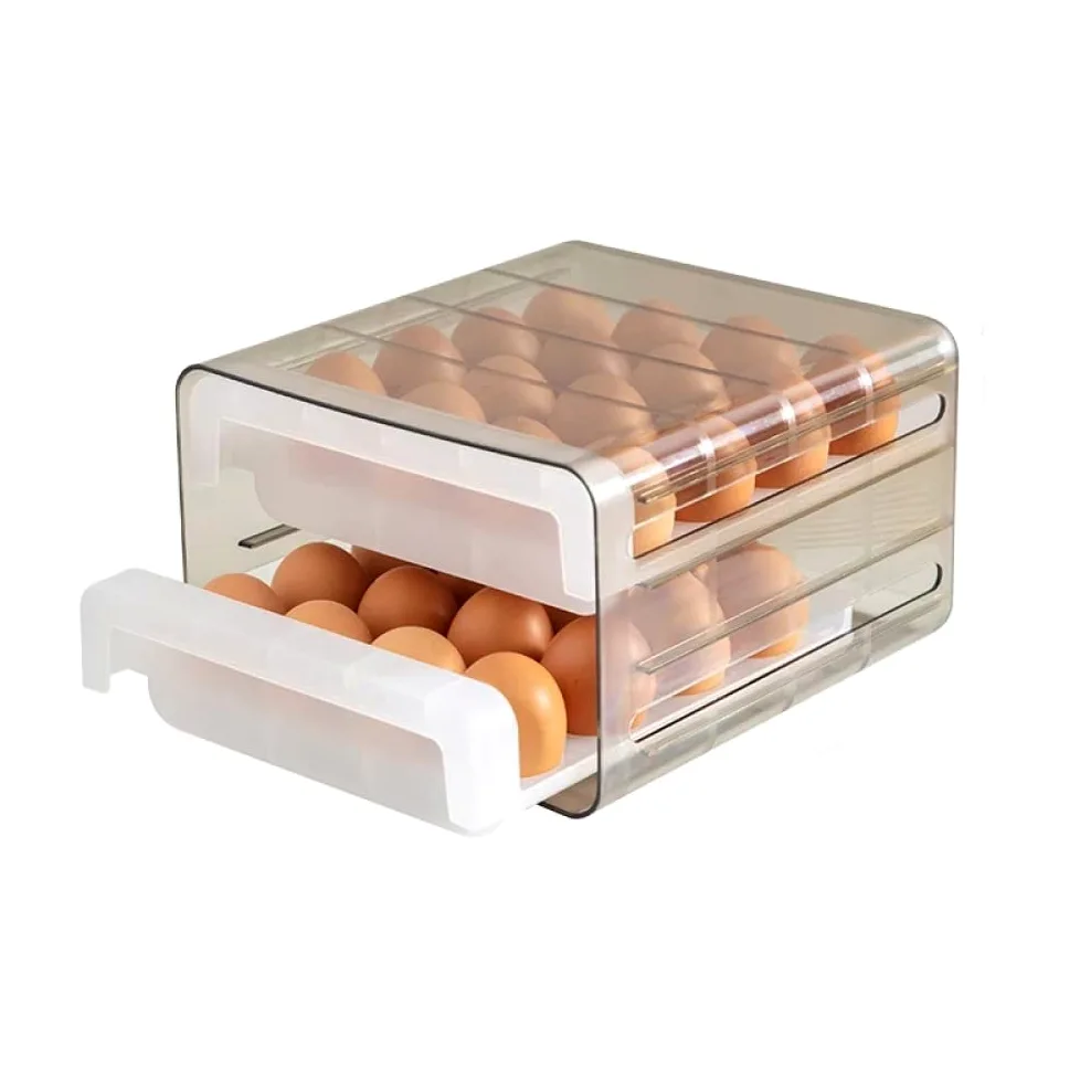 Bandeja de plástico para huevos, Caja de almacenamiento huevos con cajón doble capa, 16/32 rejillas transparentes, 24x21,5x14cm for refrigerador
