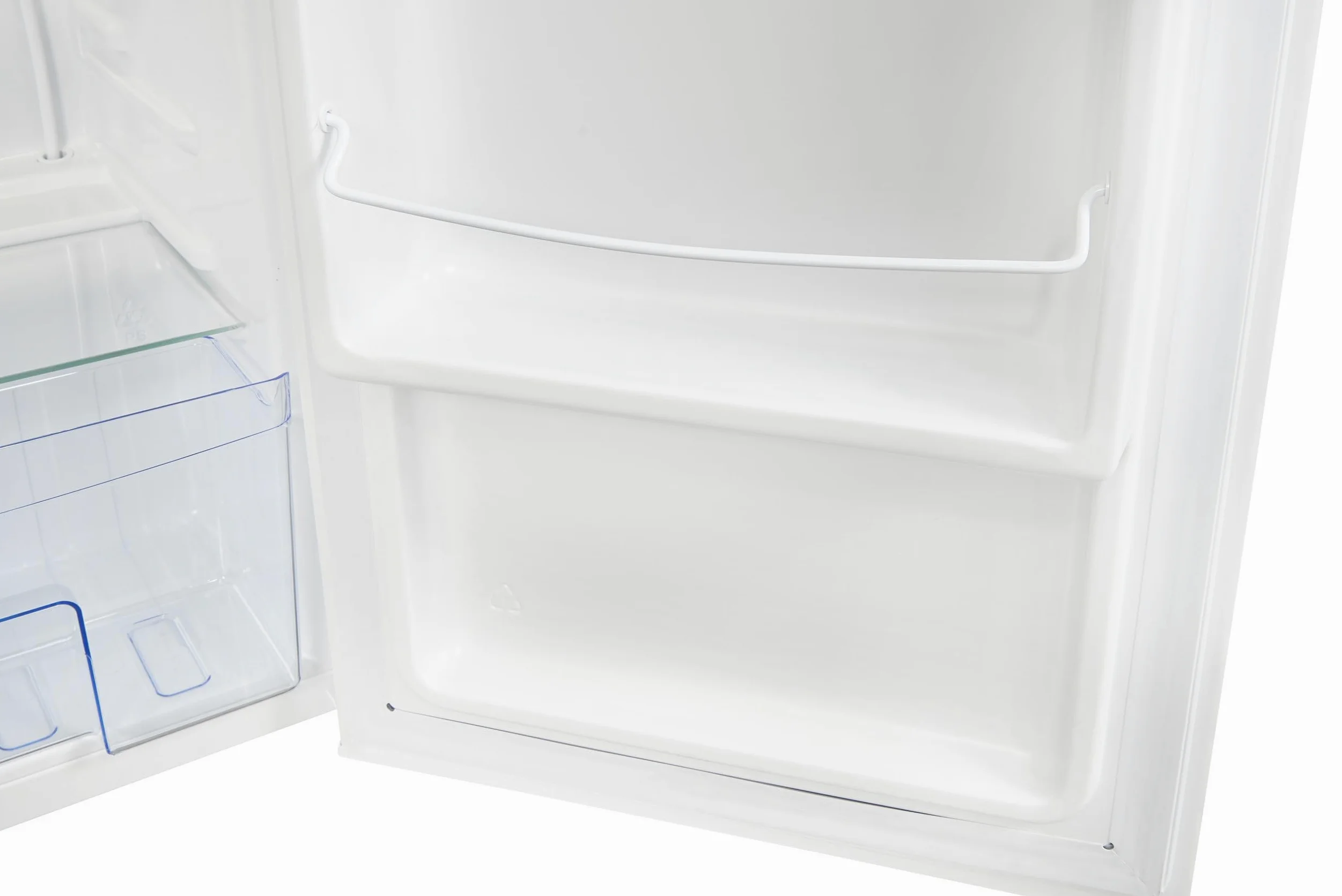 Exquisit® Frigorífico Table Top, 75L, Clase E, Color Blanco, Estantes de Cristal, Puerta Reversible, Tiradores Integrados, Cajón Verdulero, Consumo 84 kWh/año, Medidas 84,3x45x45.4 Cm.