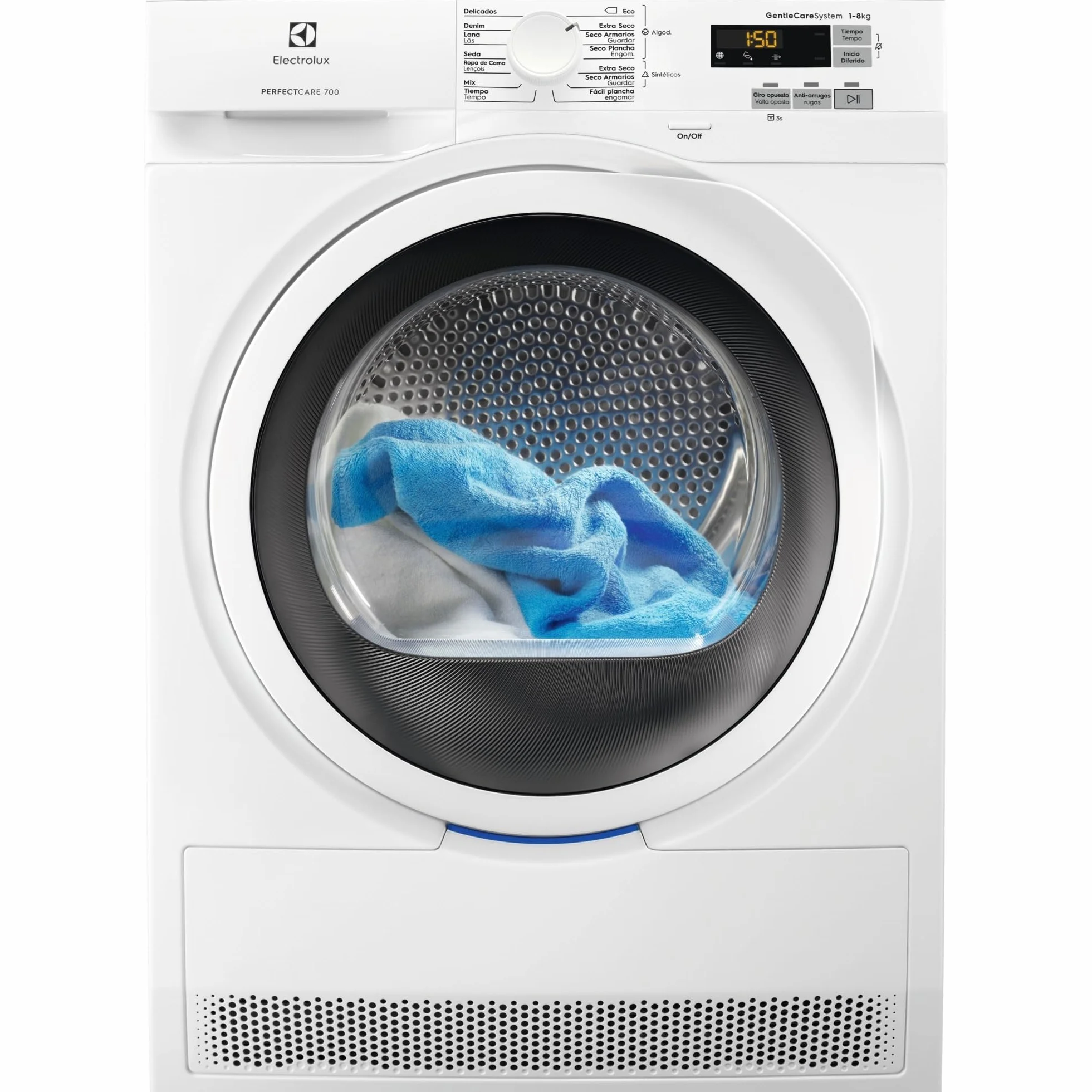 Electrolux Secadora de Carga Frontal EW7H5825IB, 8 Kg, Tecnología SensiCare, Sistema GentleCare, Libre Instalación, Sistema EcoFlow, Inicio Diferido, Panel LCD, Blanco