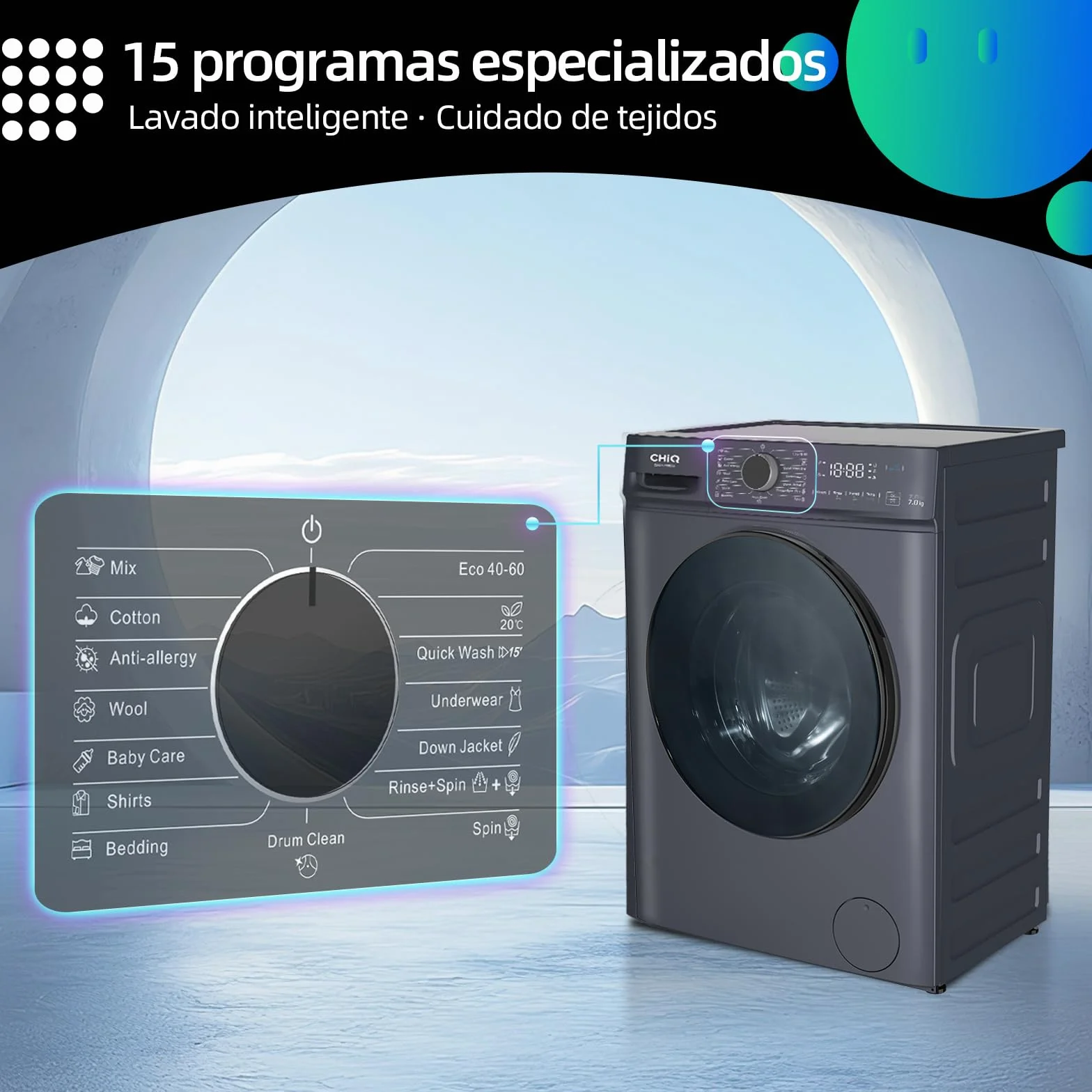 CHiQ Lavadora Carga Frontal 7kg 1200 RPM Motor Inverter Clase A Gris