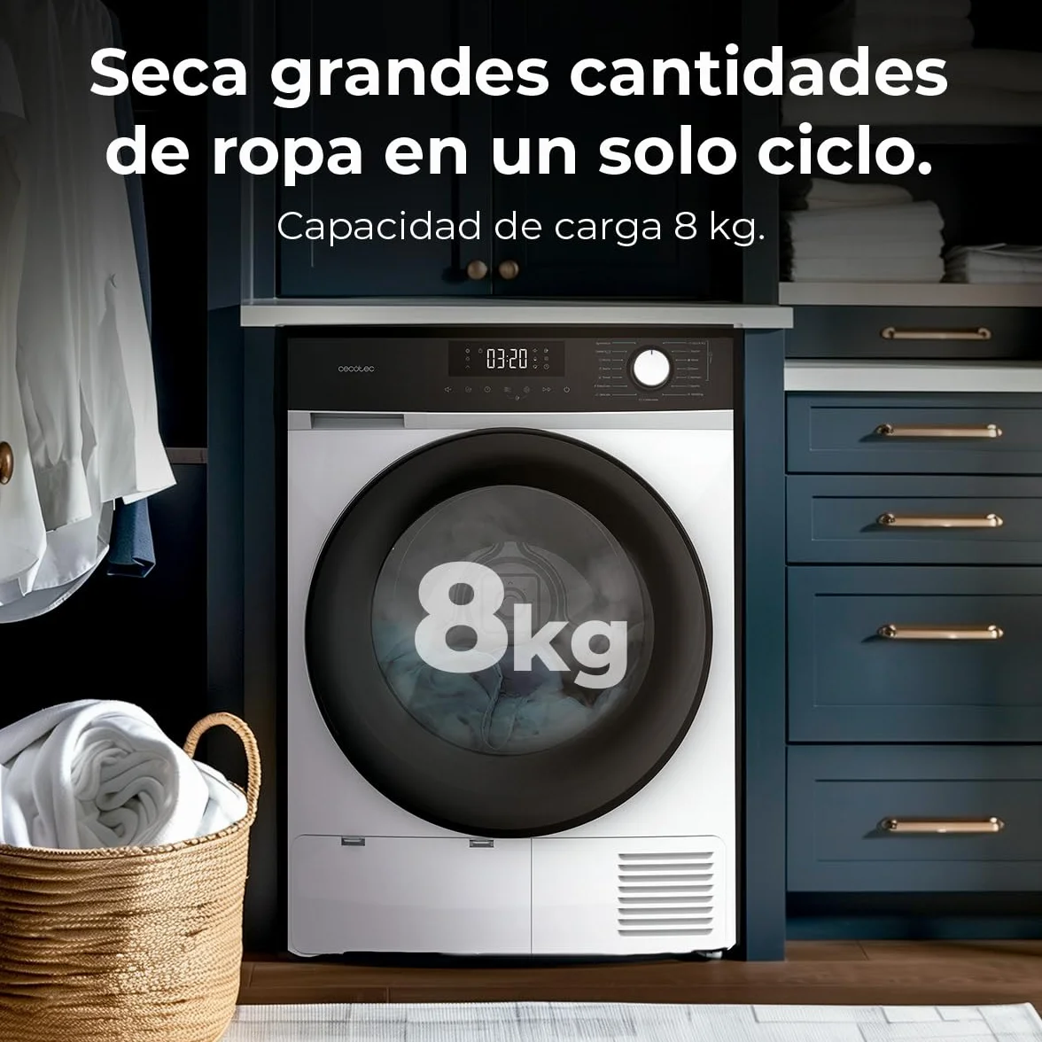 Cecotec Secadora de Ropa 8Kg Bomba de Calor Bolero Dresscode Dry 8330 Clase A++ 15 Programas Blanco