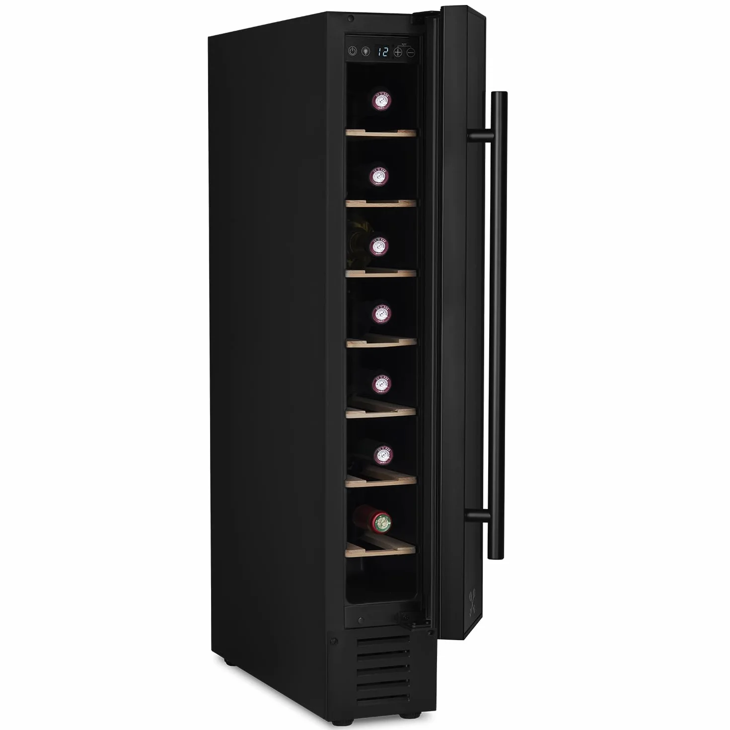 LES PETITS CHAMPS Vinoteca Empotrable 7 Botellas CAVSEB7 Black Edition, 22L, Puertas de Acero Inox, Ajuste de Temperatura de 5°C a 22°C, Sistema Termodinámico, Iluminación LED, Anti-UV, 6 estantes