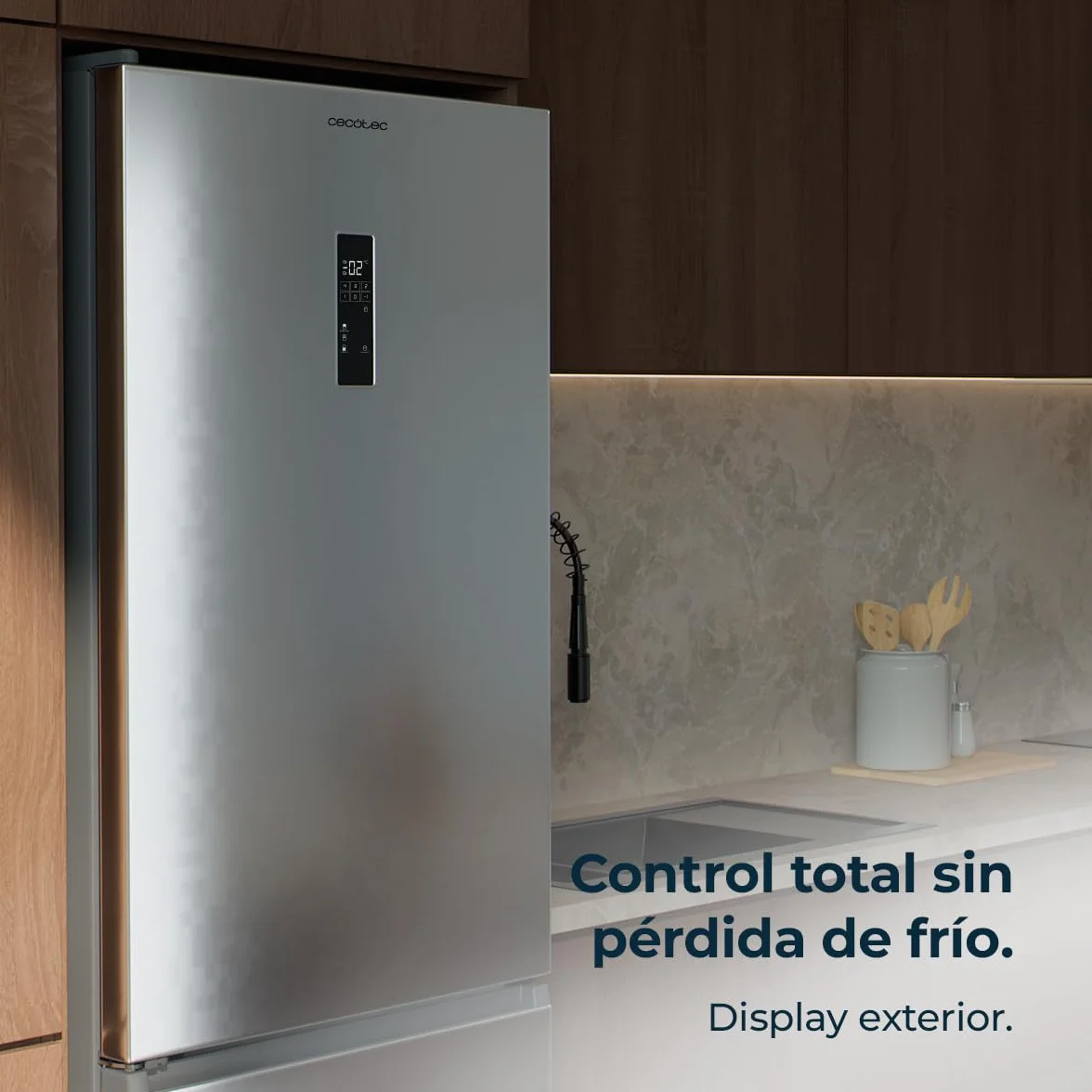 Cecotec Frigorífico Combi 409L Total No Frost Bolero CoolMarket Combi 409 Inox C. Altura 185cm, MAX INSIDE con VIP Tech, Compresor Inverter Plus, Bajo Consumo, Cajón Temperatura Variable, Inox