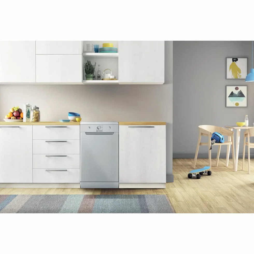 Indesit DSFE 1B10 S lavavajilla Independiente 10 cubiertos A+ - Lavavajillas (Independiente, Plata, Estrecho (45 cm), Plata, Botones, Giratorio, 1,3 m)