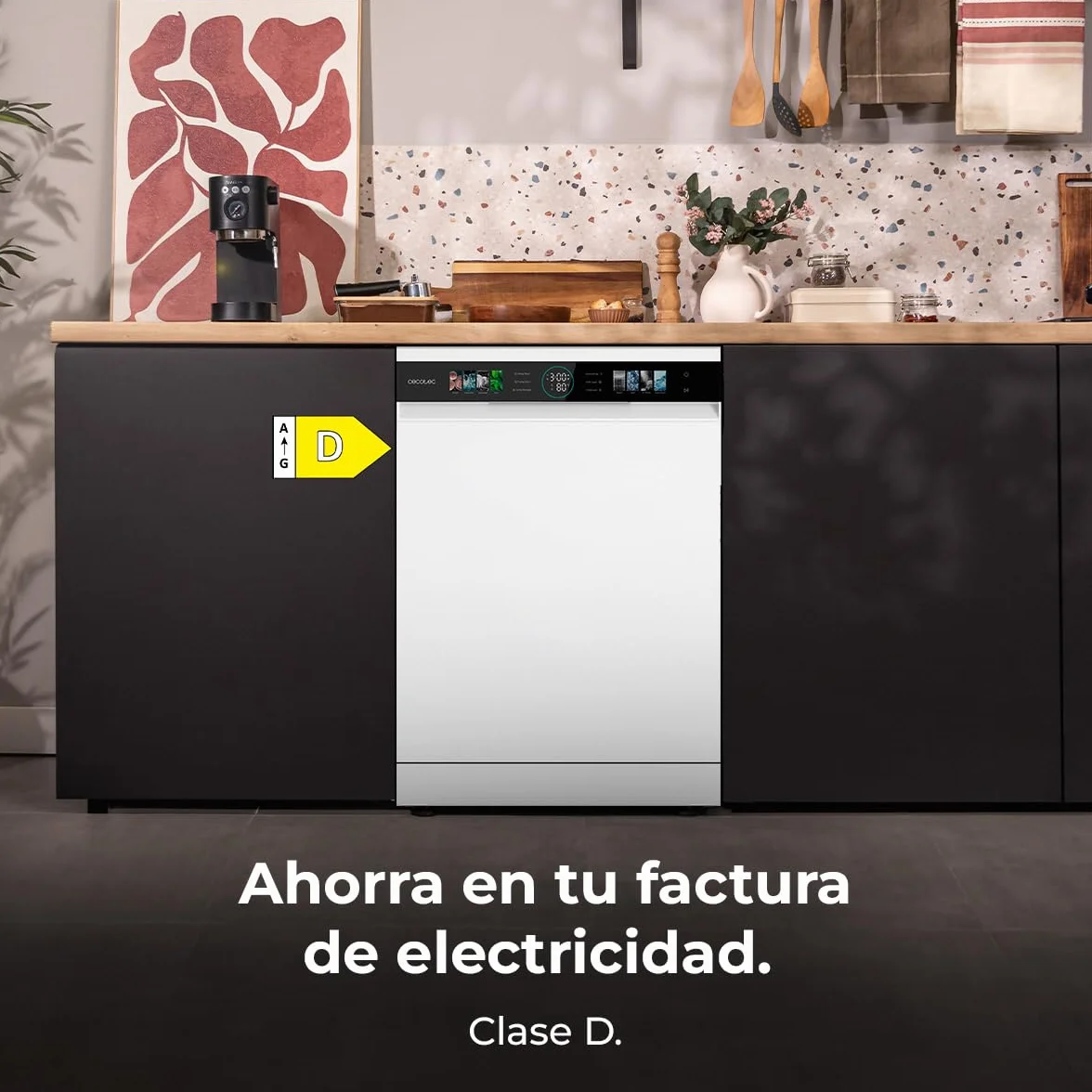 Cecotec Lavavajillas Compacto 60 cm Bolero Aguazero 6320 Inox D, 1900W, 15 Cubiertos, 8 Programas