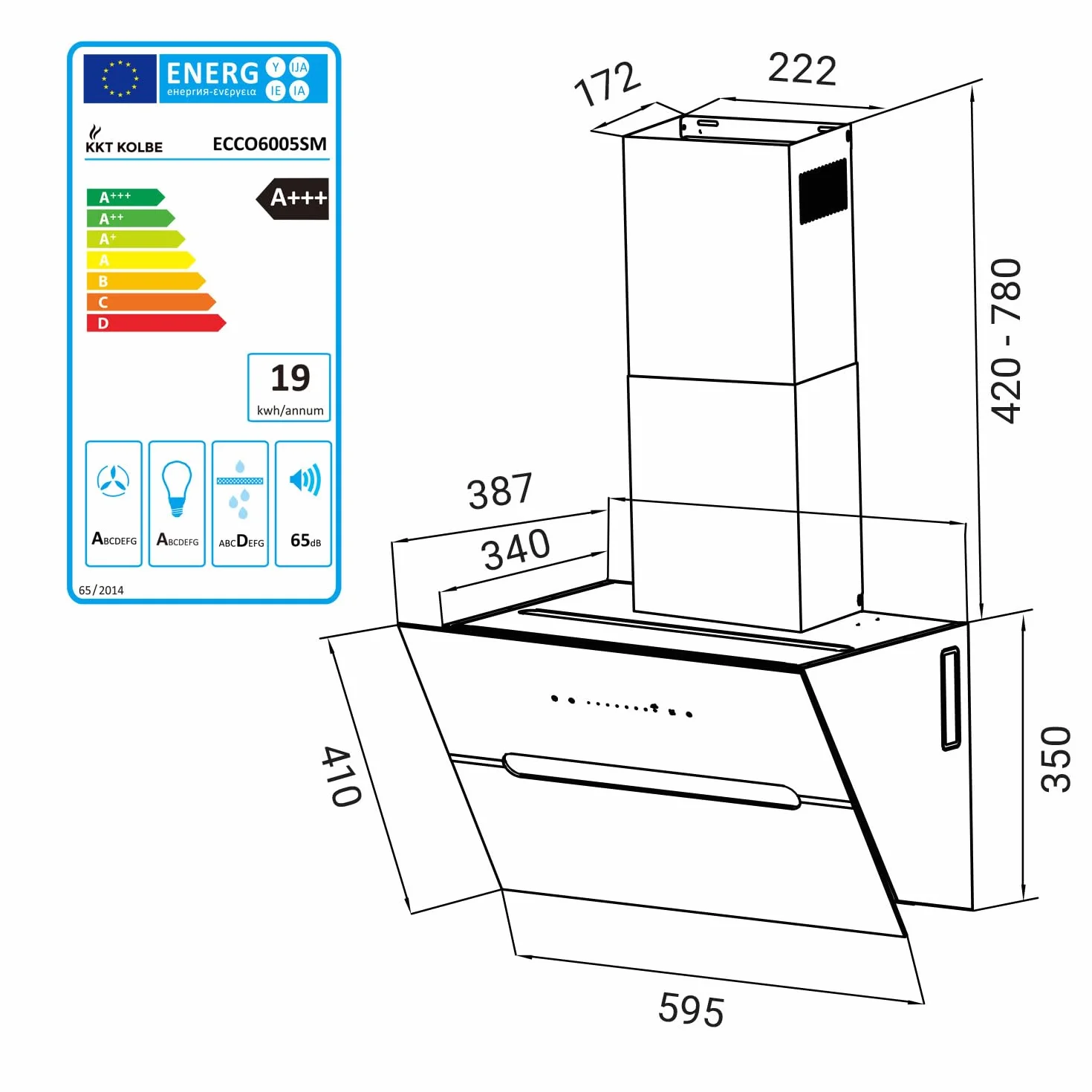 KKT KOLBE campana extractora de 60 cm | 782 m³/h Descarga de ingresos de urinación | Sin cabeza | Montado en pared | Vidrio negro | Smart WiFi App WLAN | Iluminación LED RGB | EC6005SM