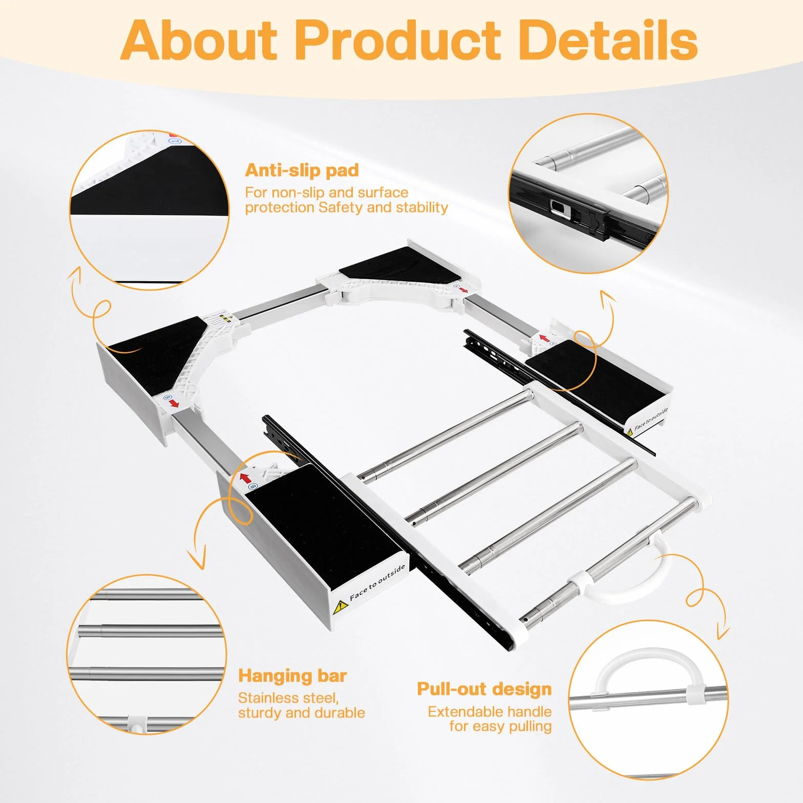 Zanfqvo Kit Union Lavadora Secadora con Cuerda de Trinquete - Marco de conexión Universal con Toallero Extensible, Tamaño Ajustable (46-72 cm)