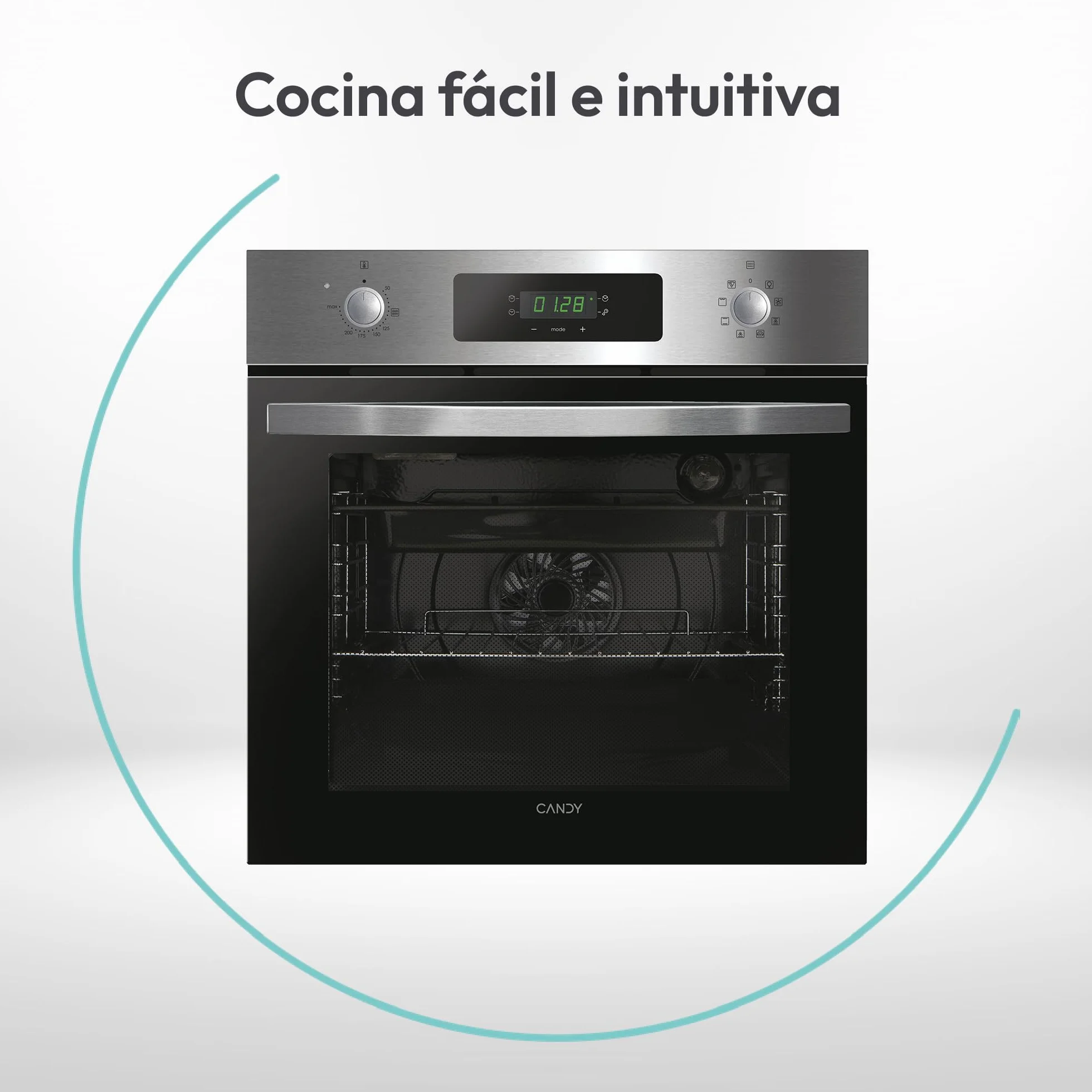 Candy Idea FIDC X625 L, Horno Multifunción, 70L, Limpieza Aquactiva, 1 Bandeja y 2 Rejillas, Guía Telescópica, 8 Funciones, Display Timer Touch, Mandos Push&Pull, Puerta 2 Cristales, Inox y Negro
