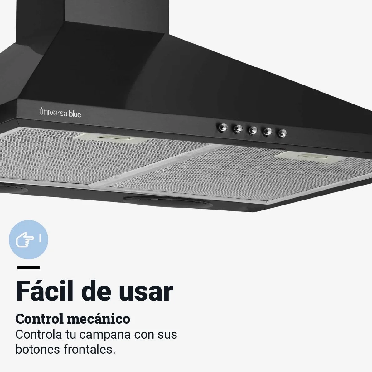 UNIVERSALBLUE Campana Extractora Piramidal Negra 60 cm | Extractor Aire y Humi para Cocina 350 m³/h | Luz Led + FIltros de Carbono | Clase B