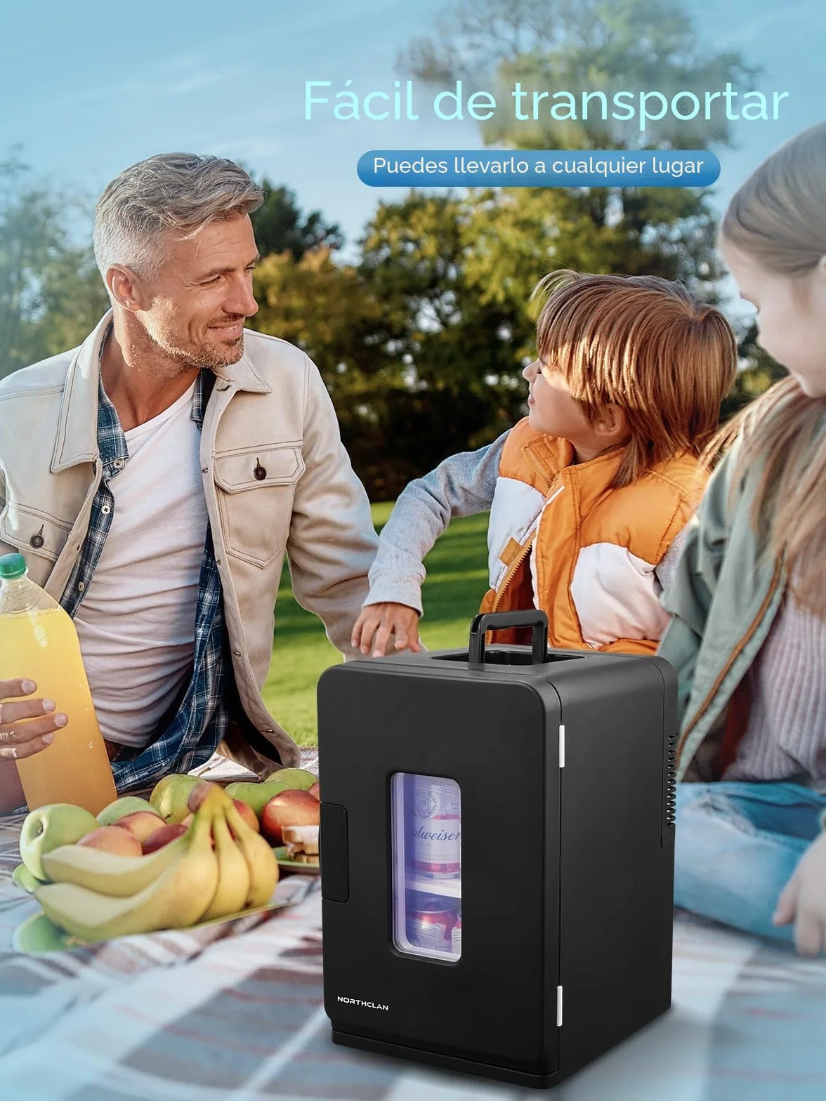 NORTHCLAN Mini Nevera Portatil, 15L Mini Frigorifico, 12V/230V, Funciones Enfriar y Calentar, Mini Frigorífico para Coches, Oficinas y Dormitorios, Cosméticos y Cervezas, Modo Max y ECO, Negro