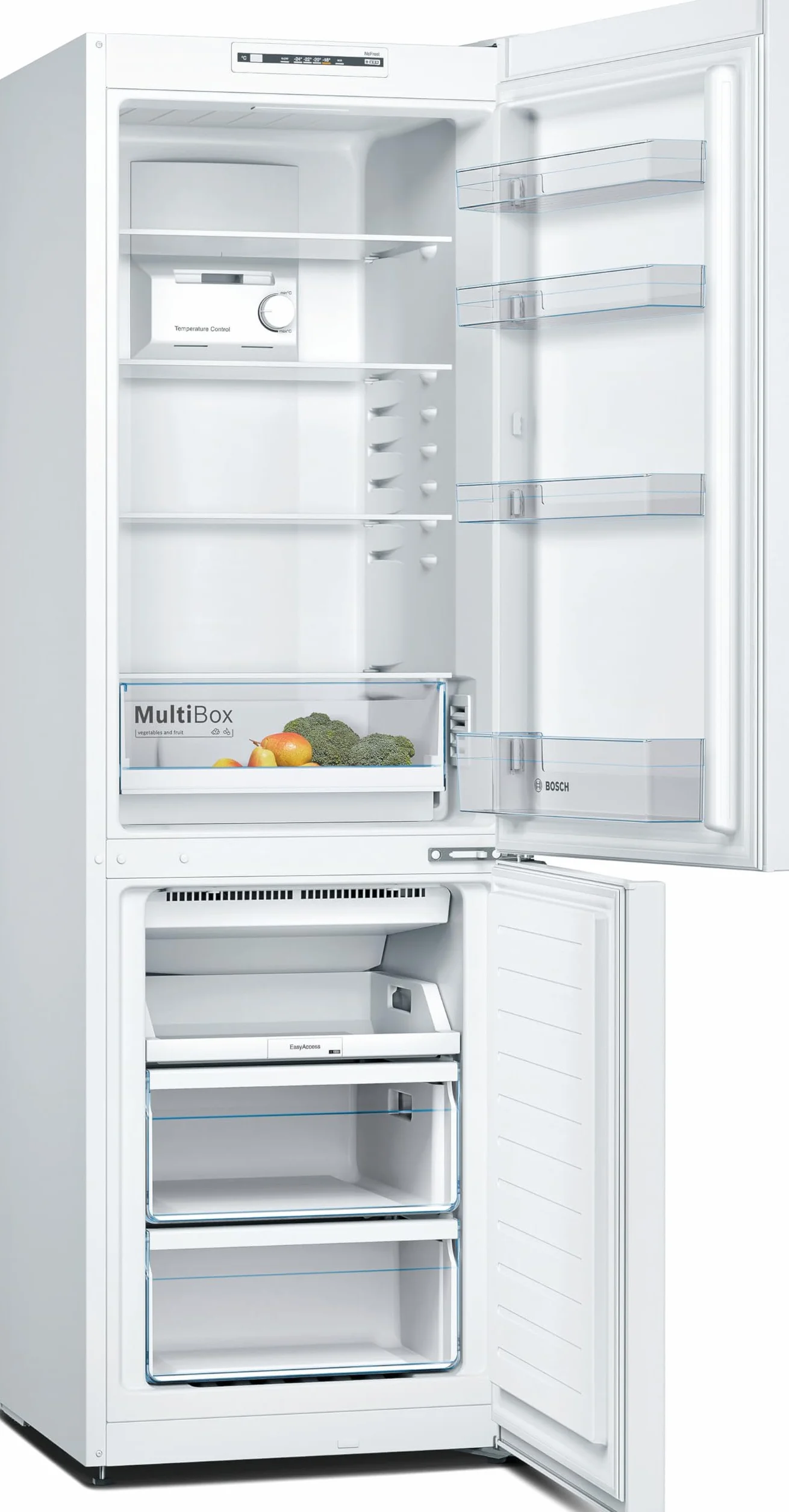 Bosch - Frigorífico Combi, 60 cm, Serie 2, NoFrost, Iluminación LED, MultiAirFlow, Blanco, KGN36NWEA