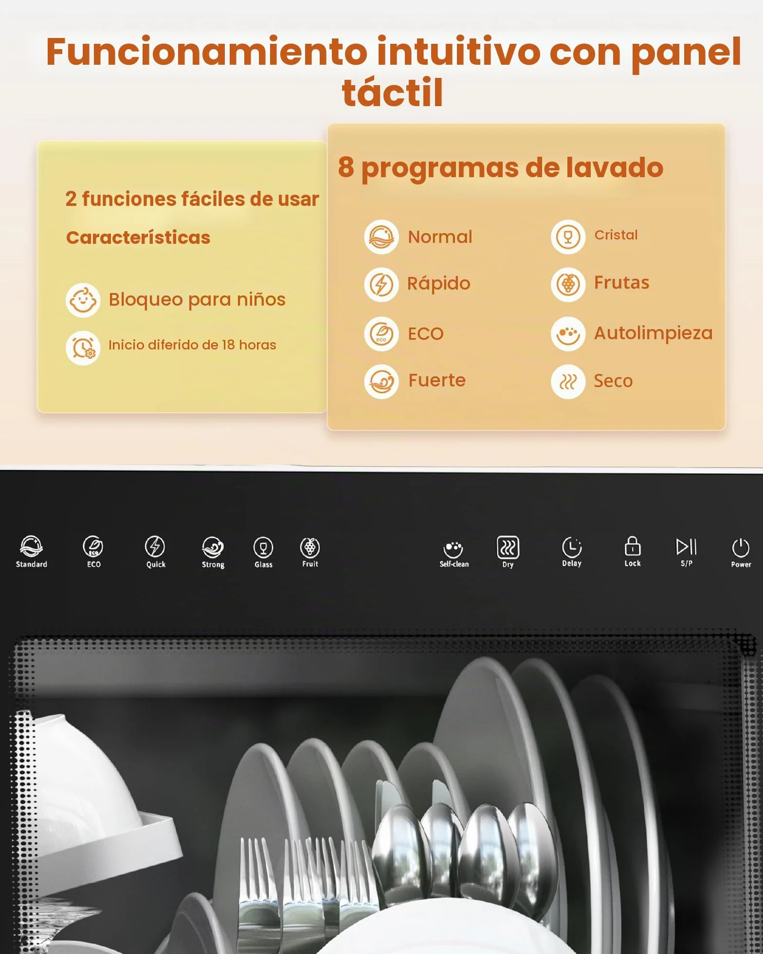 HAVA Lavavajillas encimera 2025 ablandador agua eficiencia energética 8 programas lavado bloqueo infantil inicio diferido