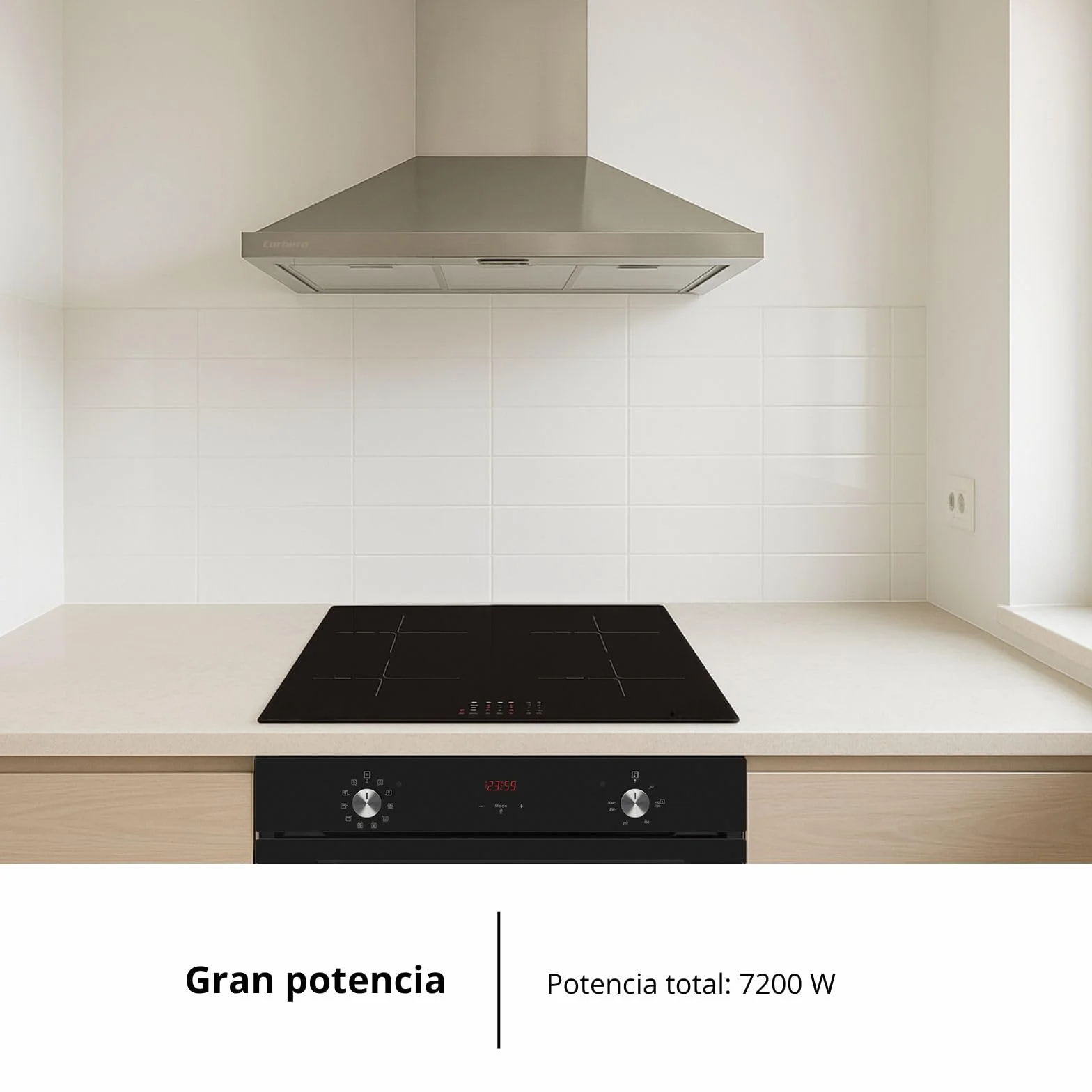 Corberó - Placa de Inducción 60cm | CCIM472 | 7200 W| 4 Zonas | Booster | Inverter | Control Táctil | Temporizador | Bloqueo Infantil | Desconexión automática | Negro