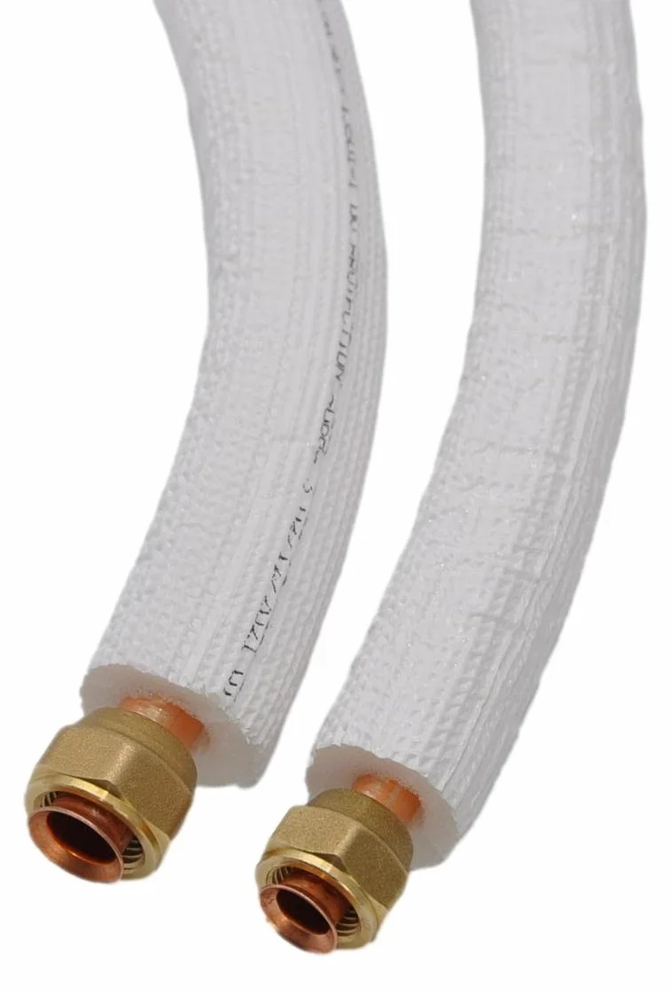 SYSTERM Conducto refrigerante para aire acondicionado dividido, tubo de cobre aislado listo para ajustar 1/4" + 3/8", los tubos preaislados para gases refrigerantes R32, R410A y R407C (longitud: 11 m)